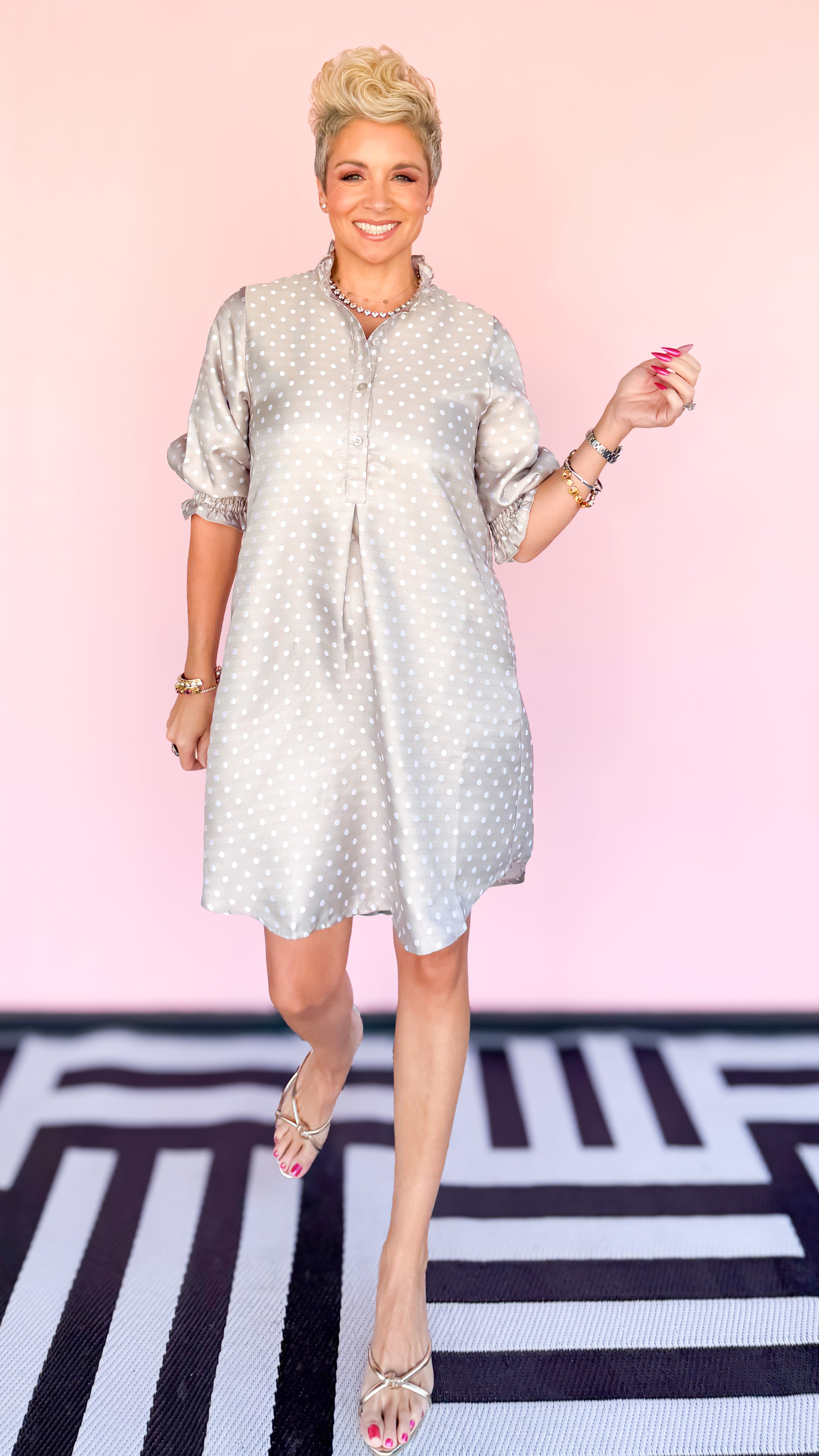 Kimberly Polkadot Dress/Cement