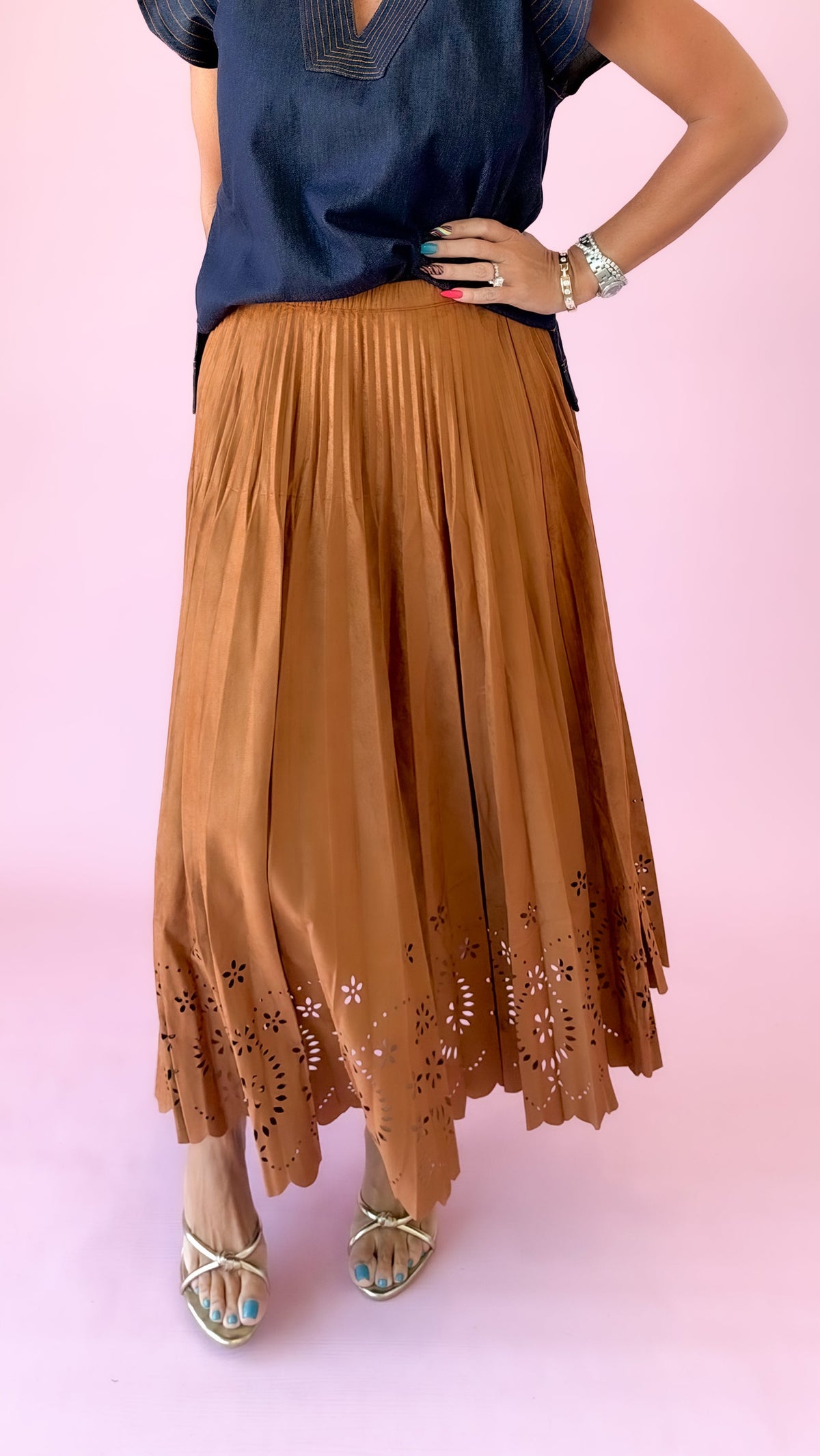 Dani Pleated Midi Skirt/Rust