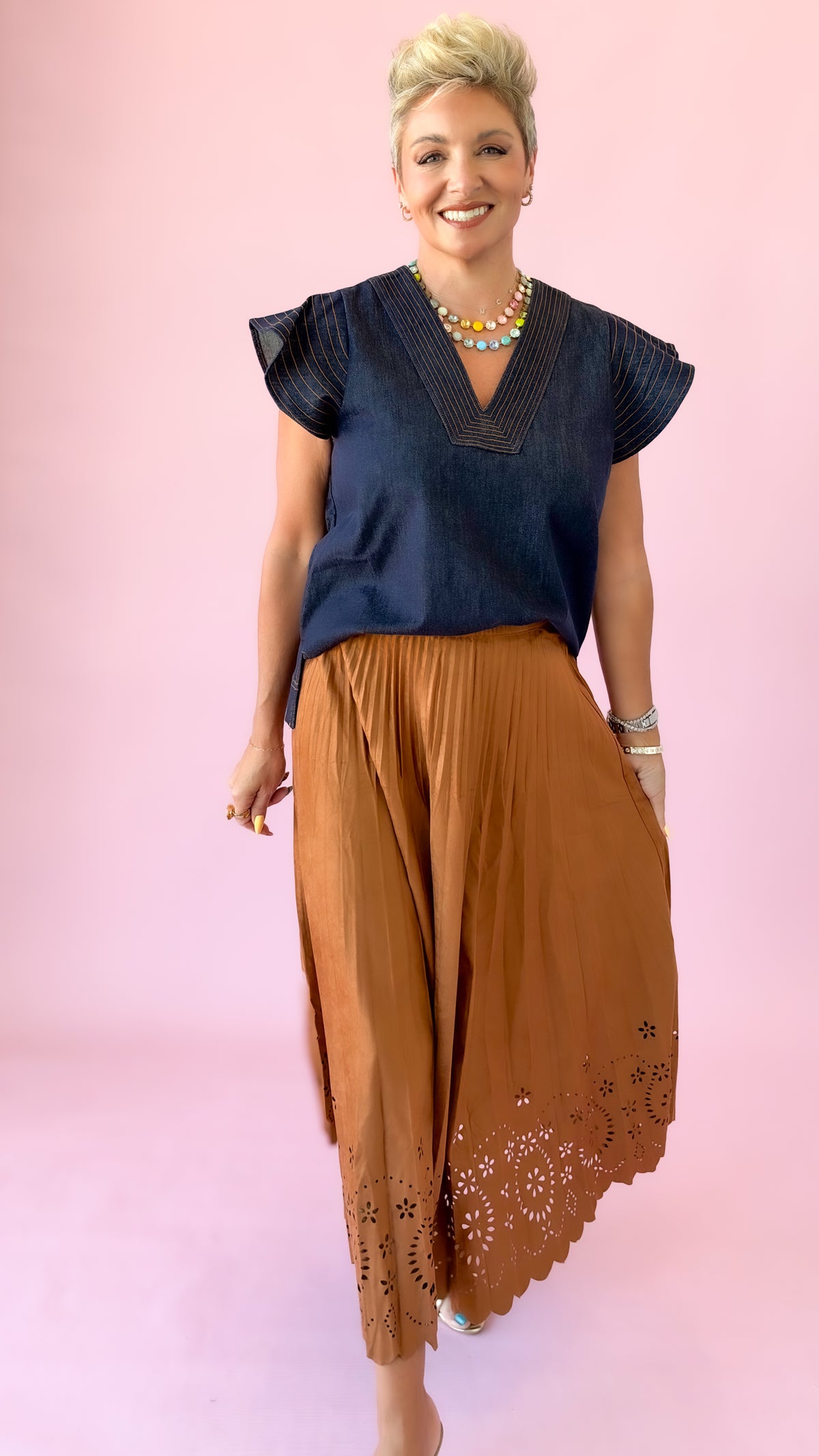 Dahlia Flutter Top/Denim