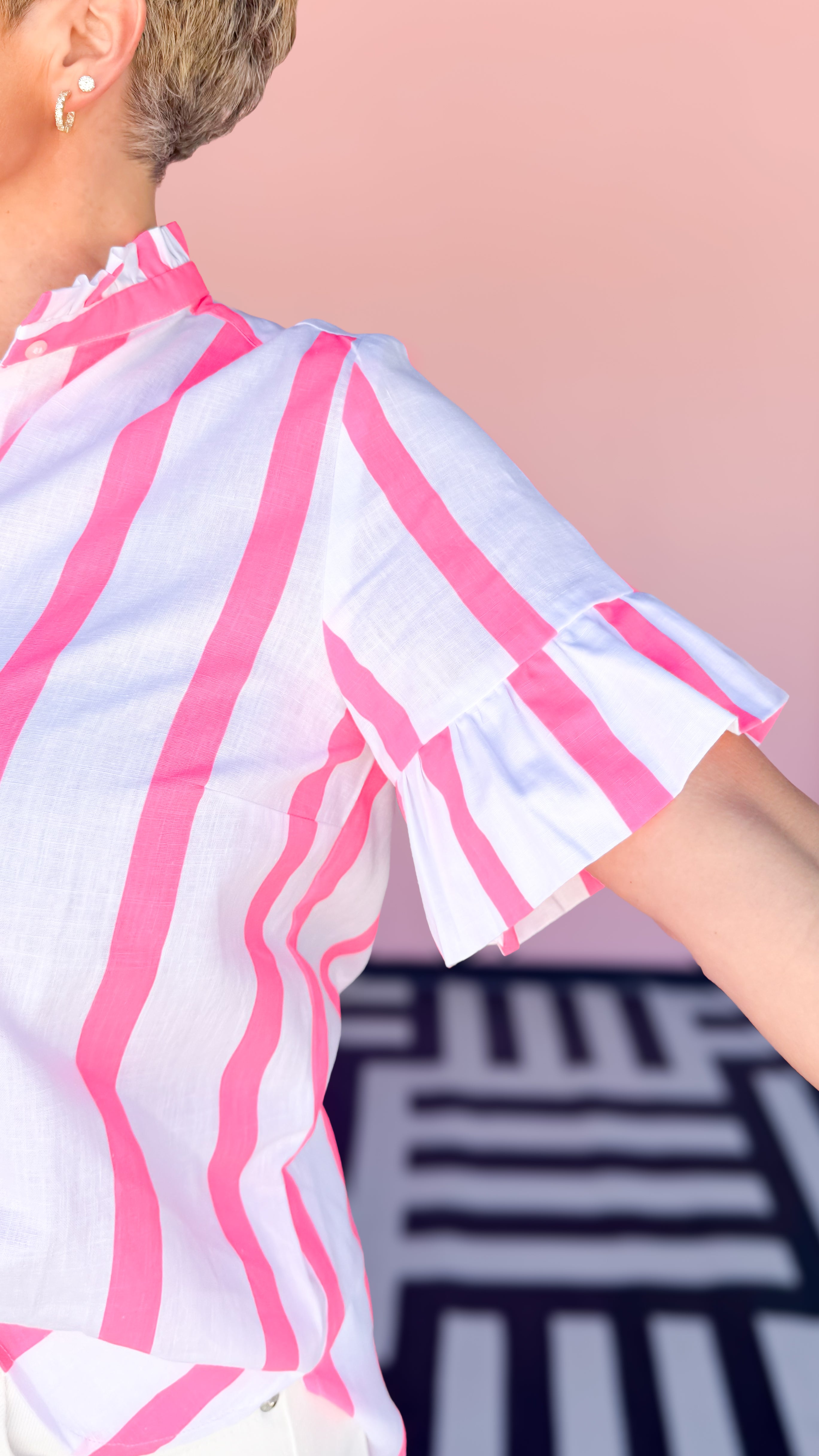 Neon Stripe Top with Ruffle - The BLVD