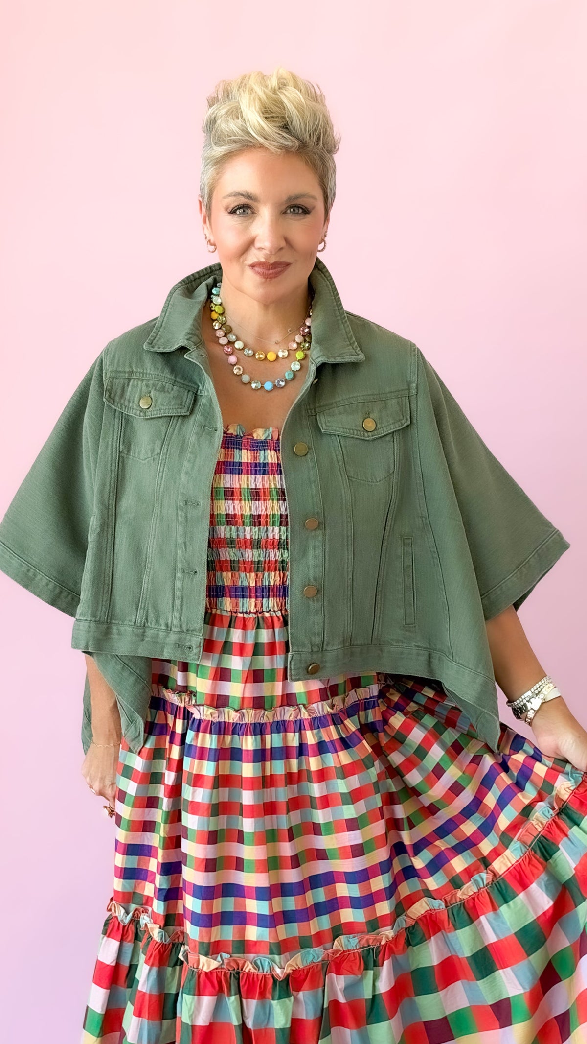Denim Cape Jacket/Olive