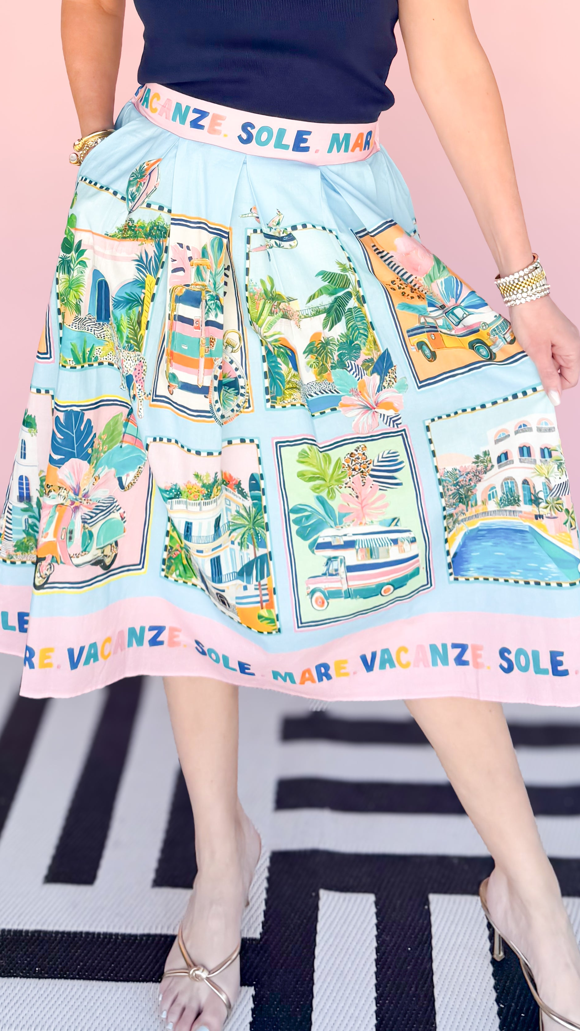 Holiday Print Midi Skirt/Blue - The BLVD