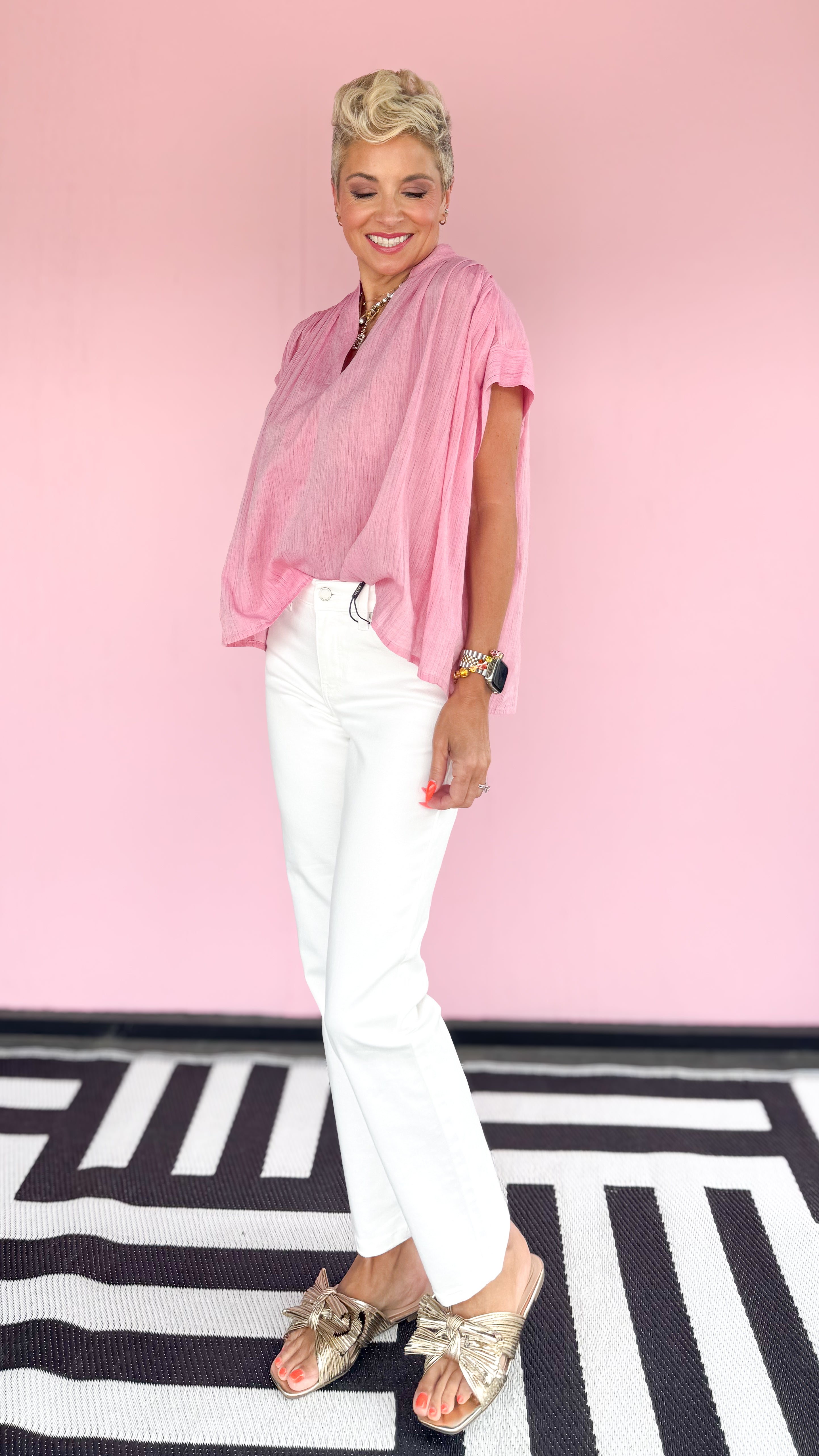 Carolyne Short Sleeve Top/Pink