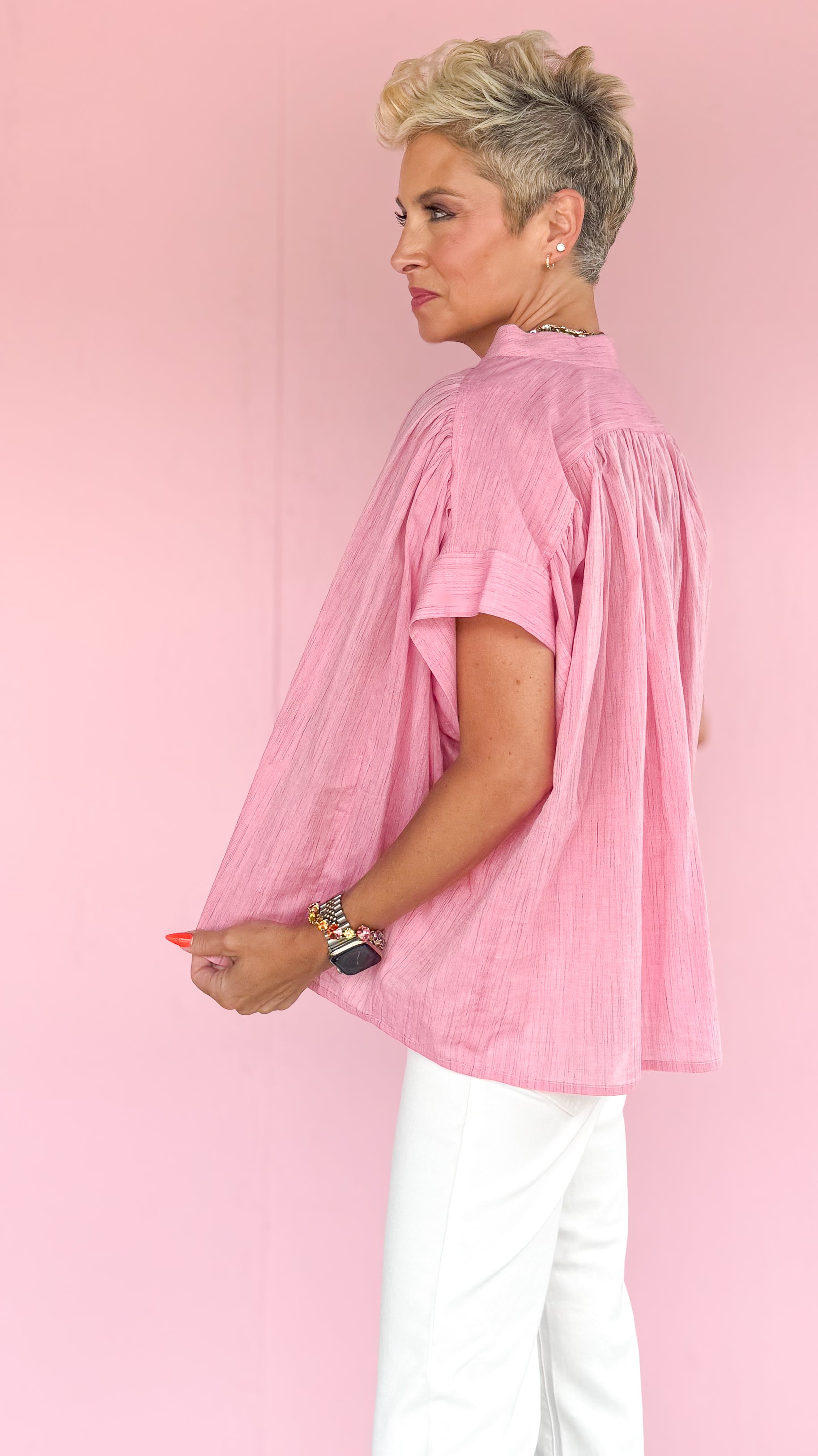 Carolyne Short Sleeve Top/Pink