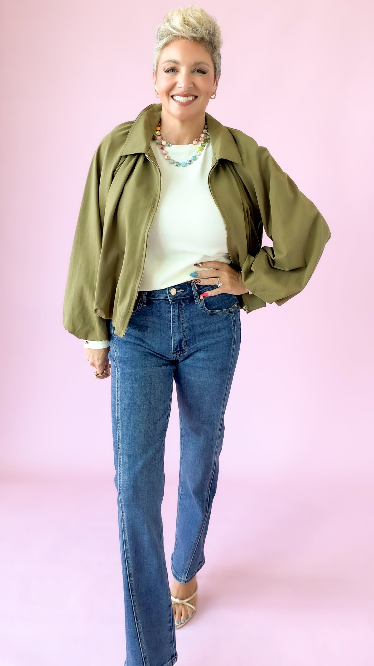 Bubble Hem Crop Jacket/Olive