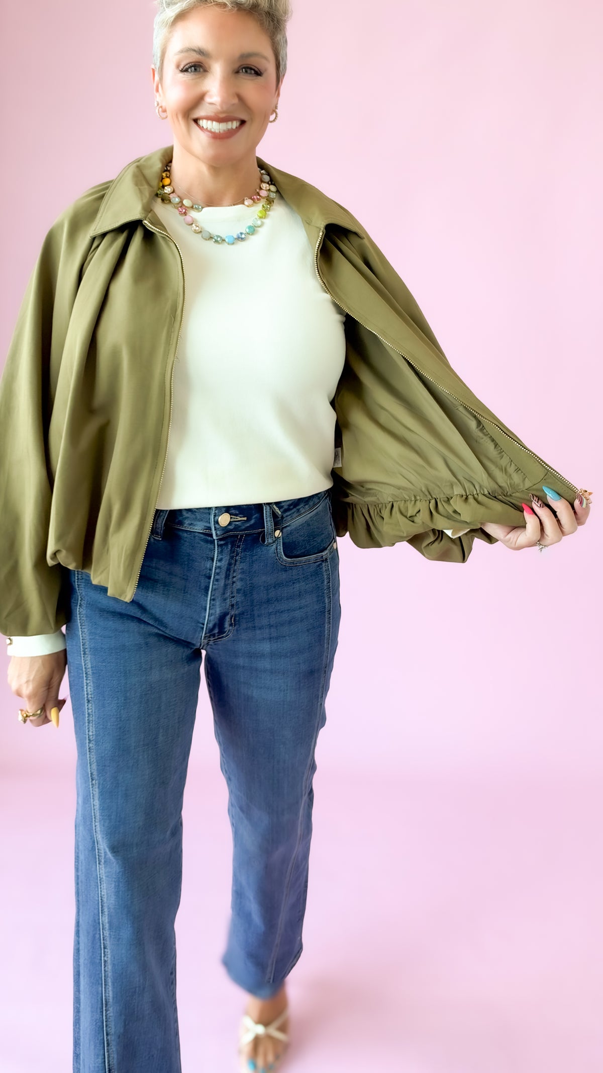Bubble Hem Crop Jacket/Olive