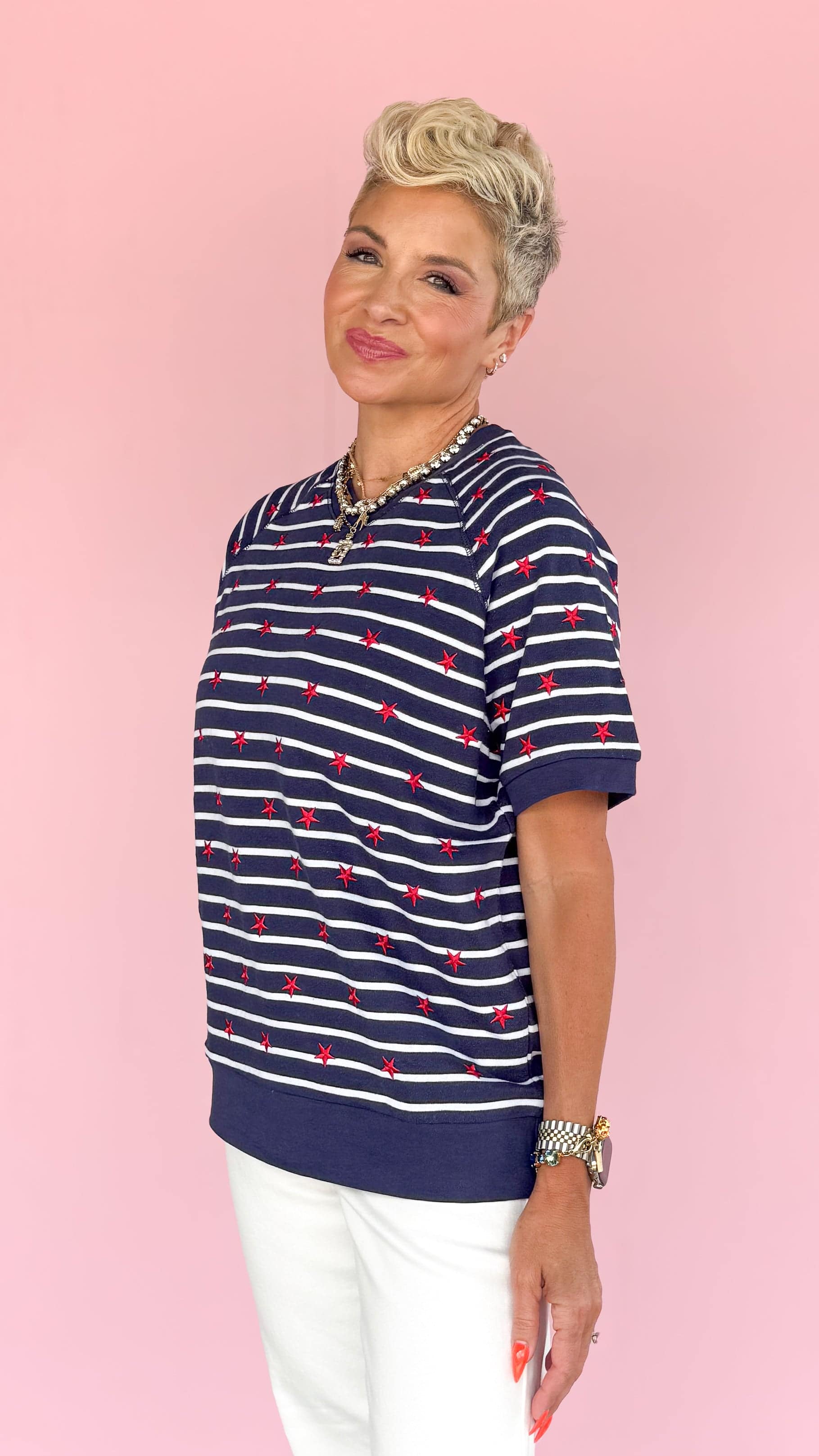 "Stripes" Short Sleeve Sweatshirt - The BLVD