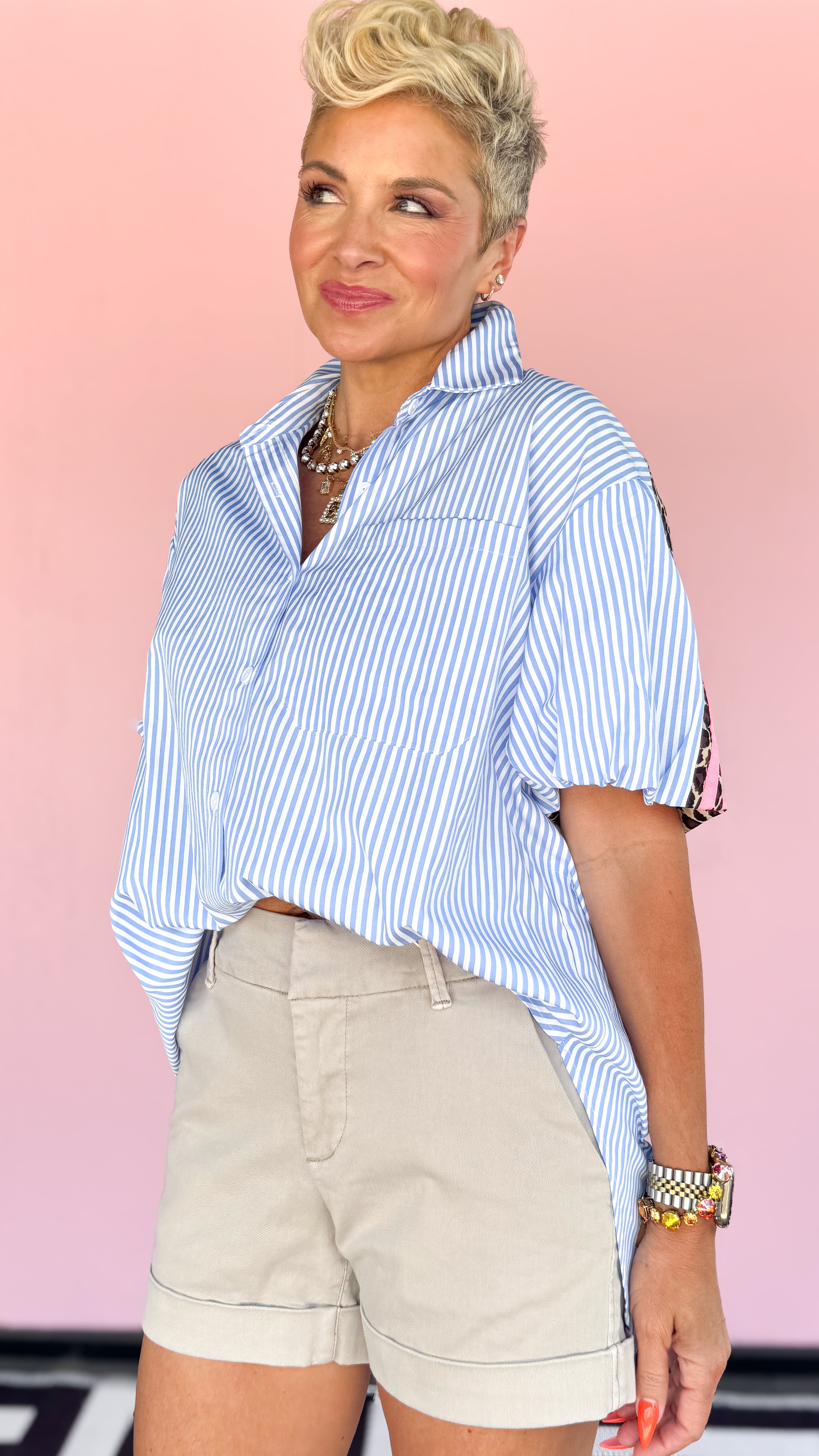 Leopard & Stripe Top/Blue