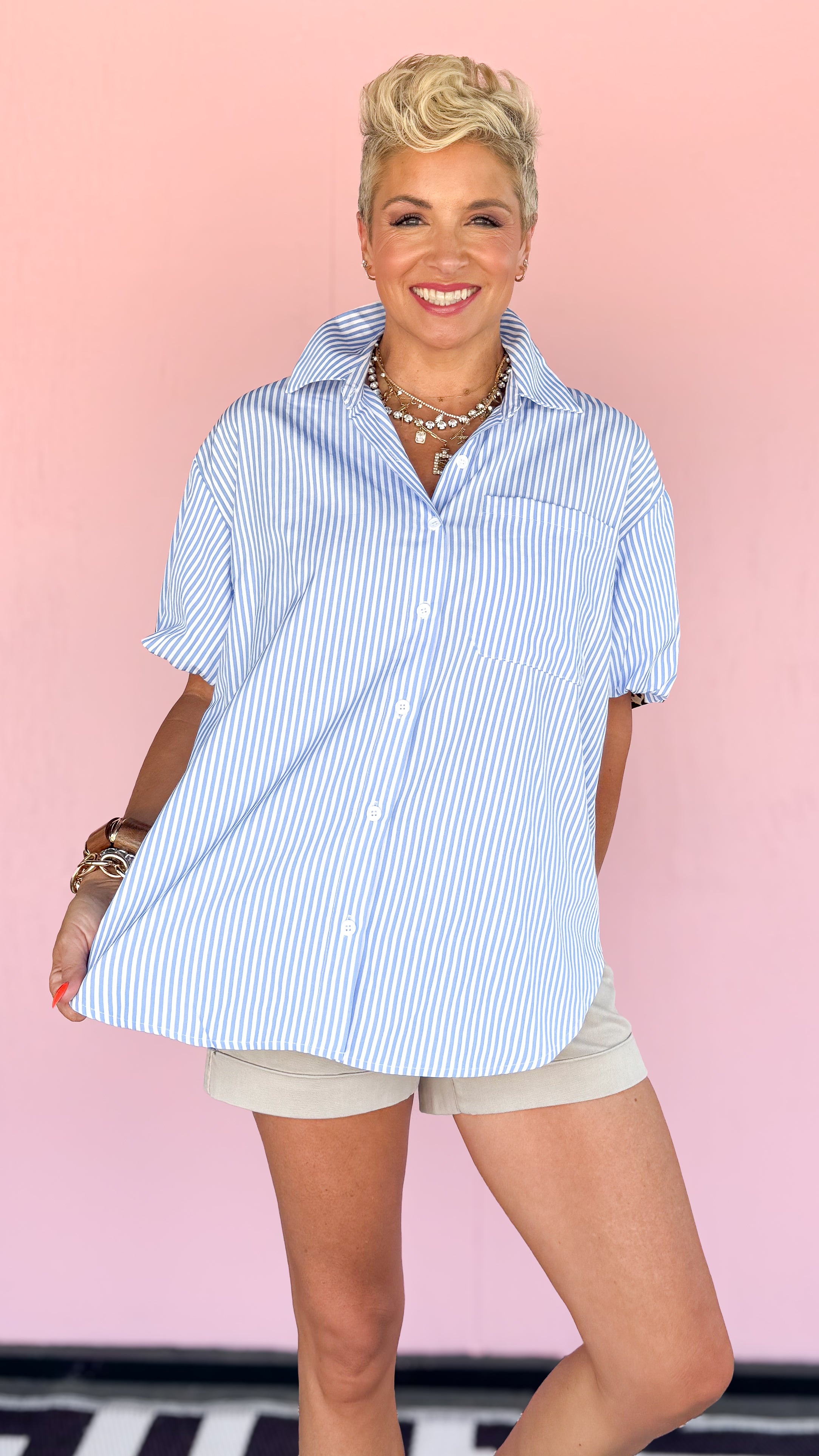 Leopard & Stripe Top/Blue