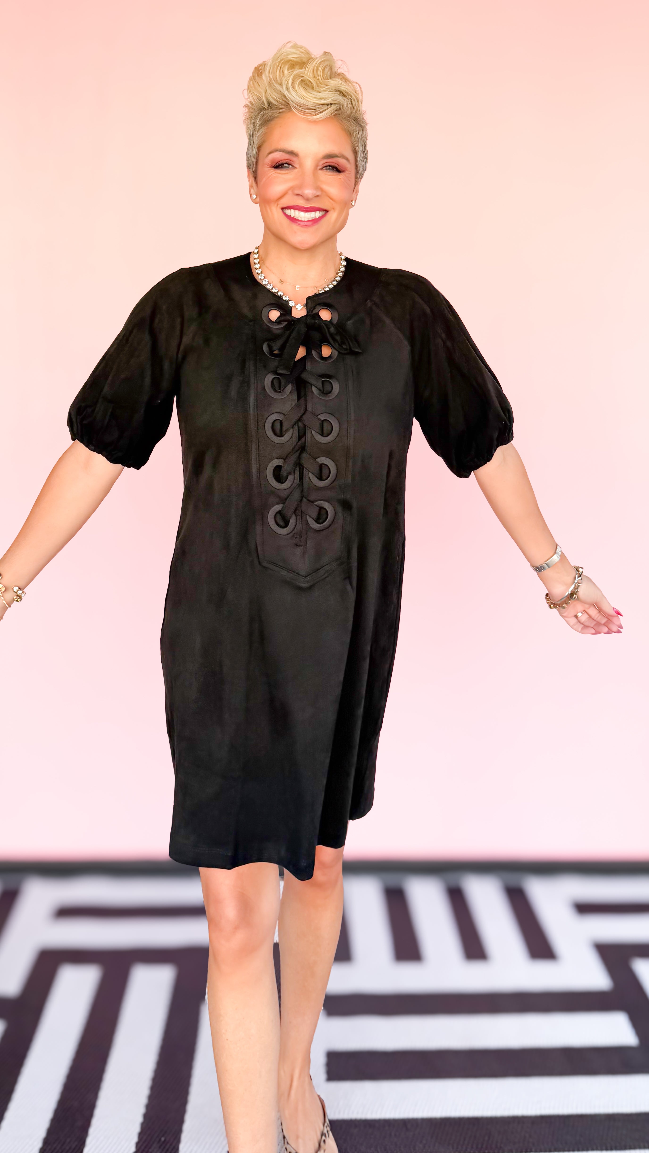 Vegan Suede Lace Front Dress/Black