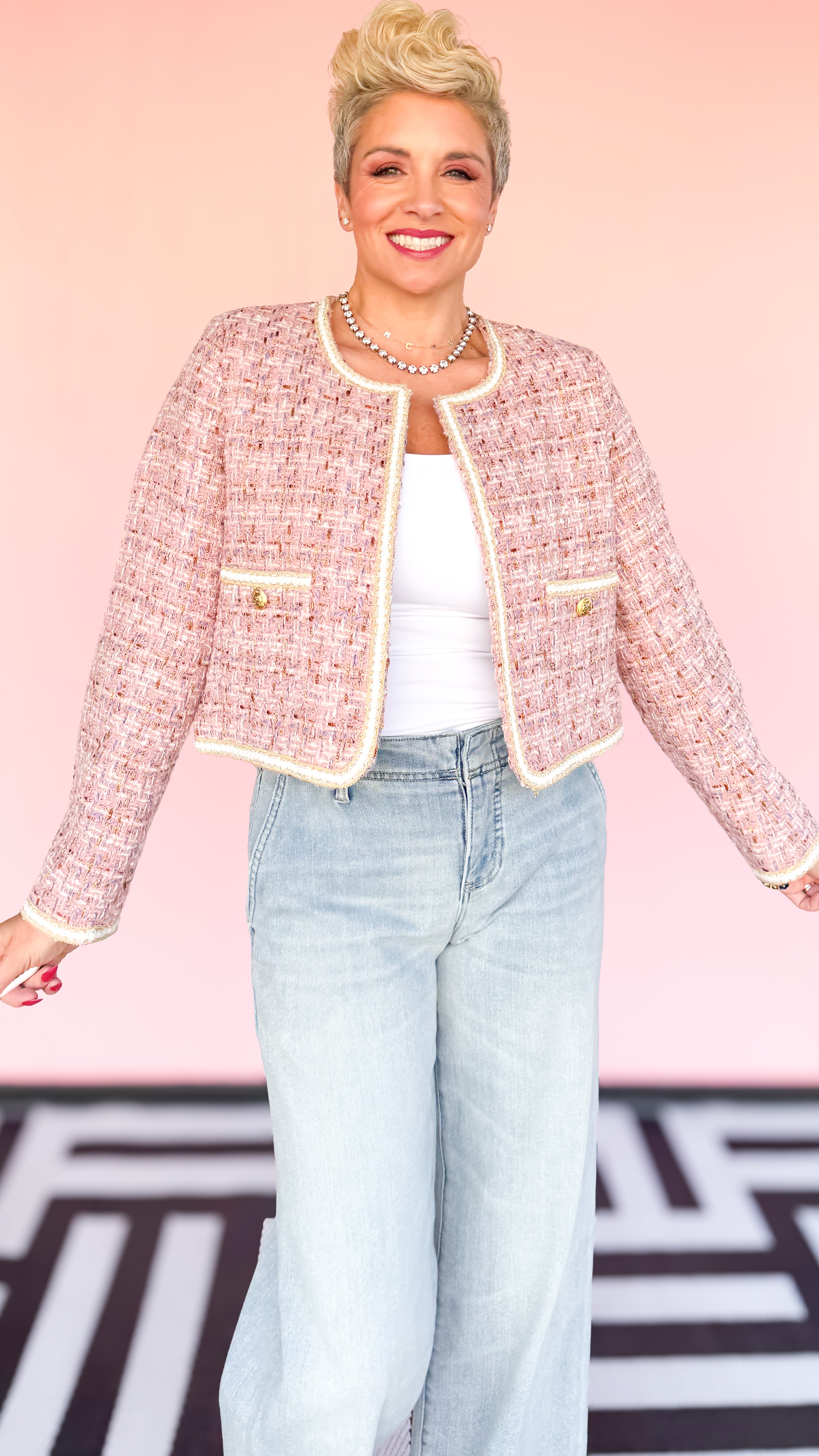 Boucle Pink and Gold Plaid Jacket