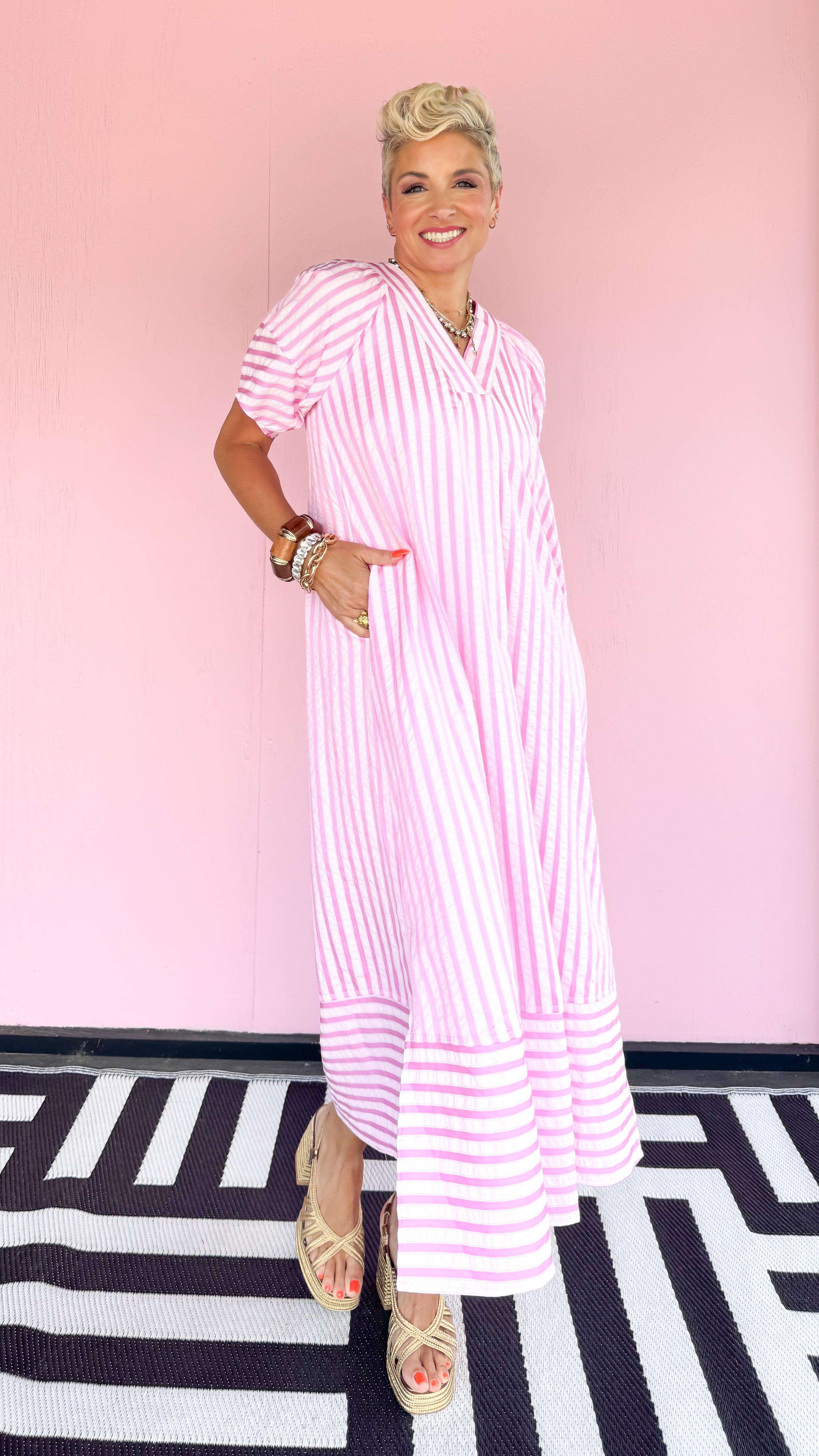 Tere Stripe Maxi Dress/Pink