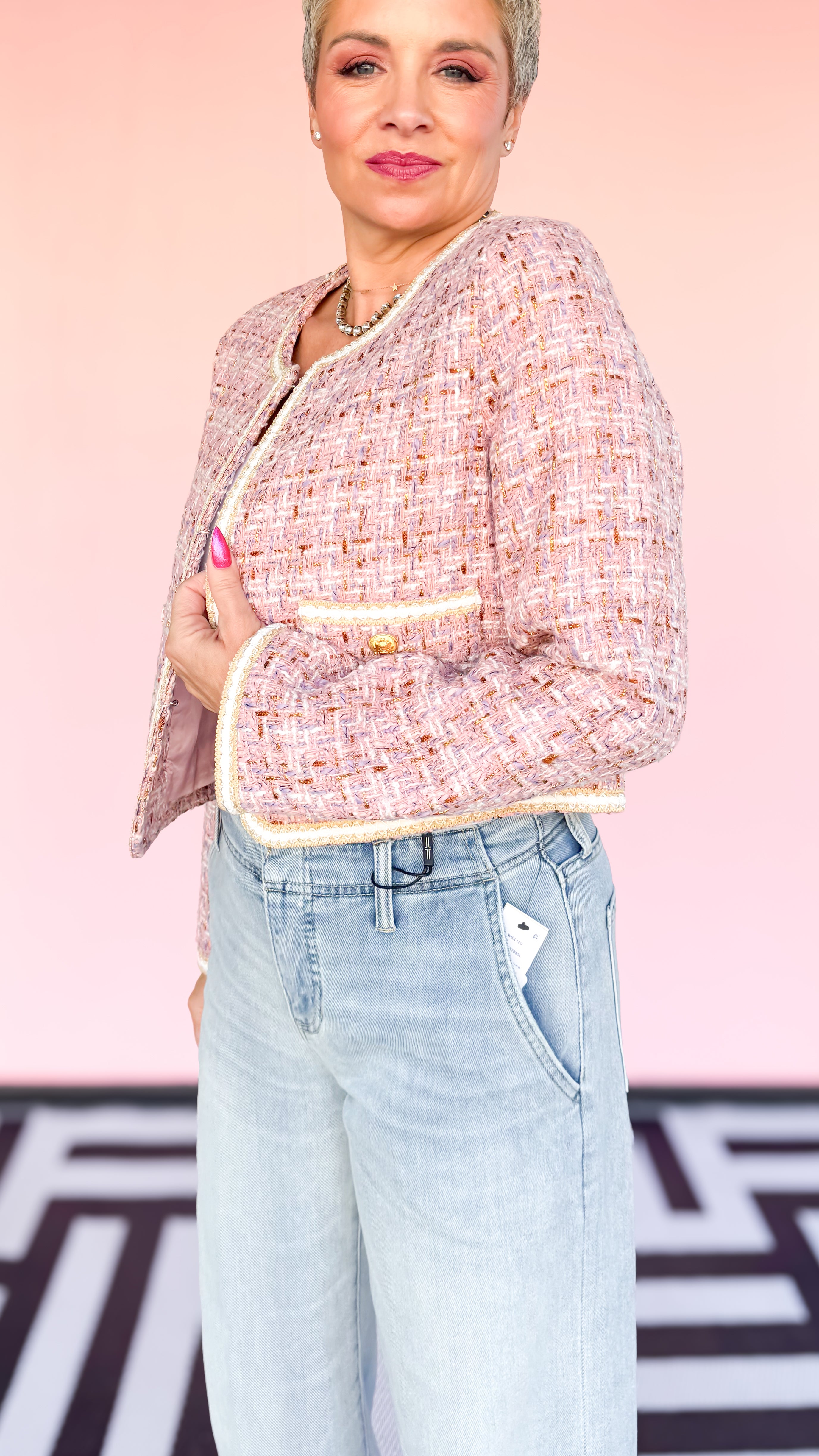 Boucle Pink and Gold Plaid Jacket