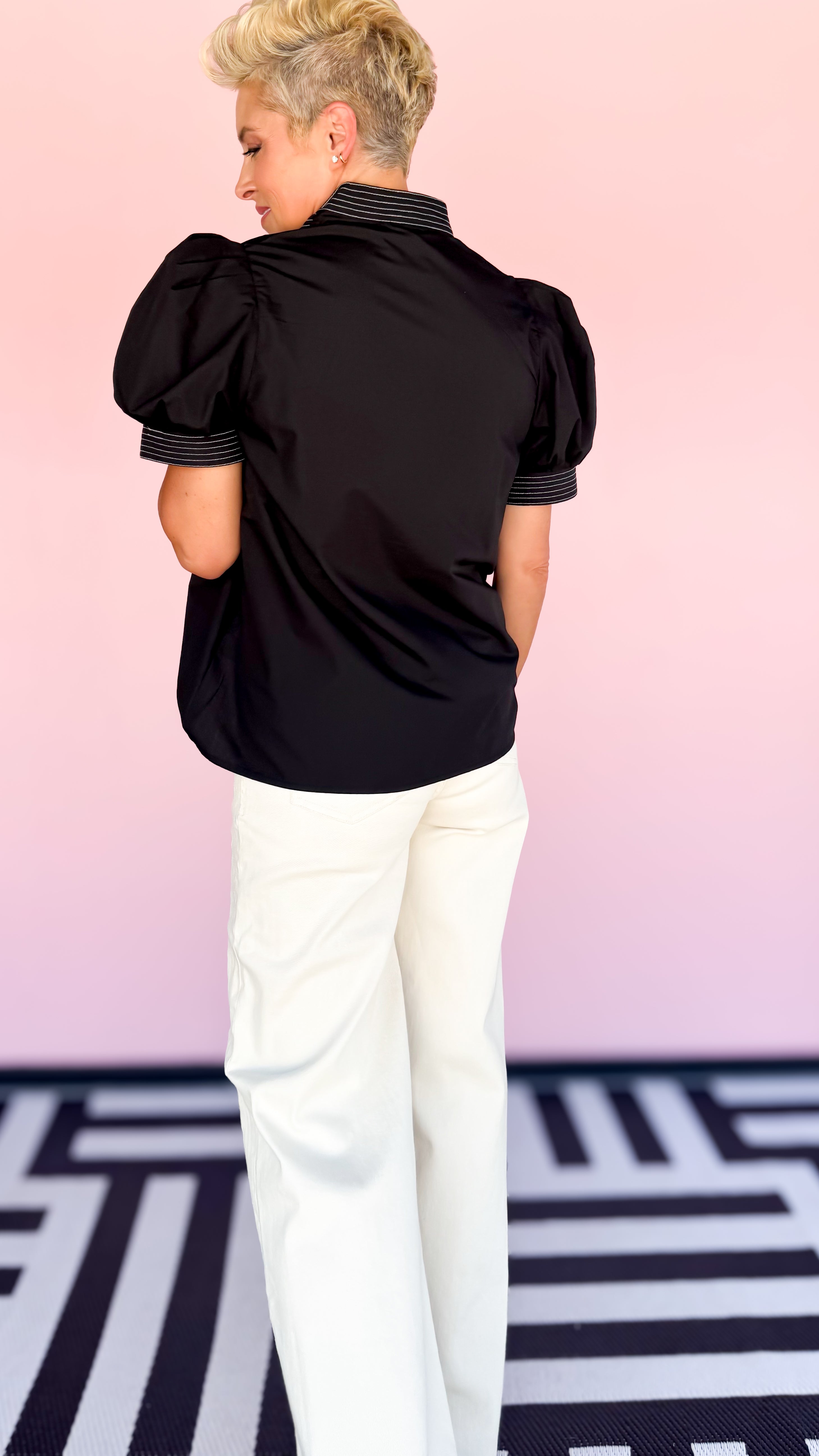 Greta Puff Sleeve Top/Black