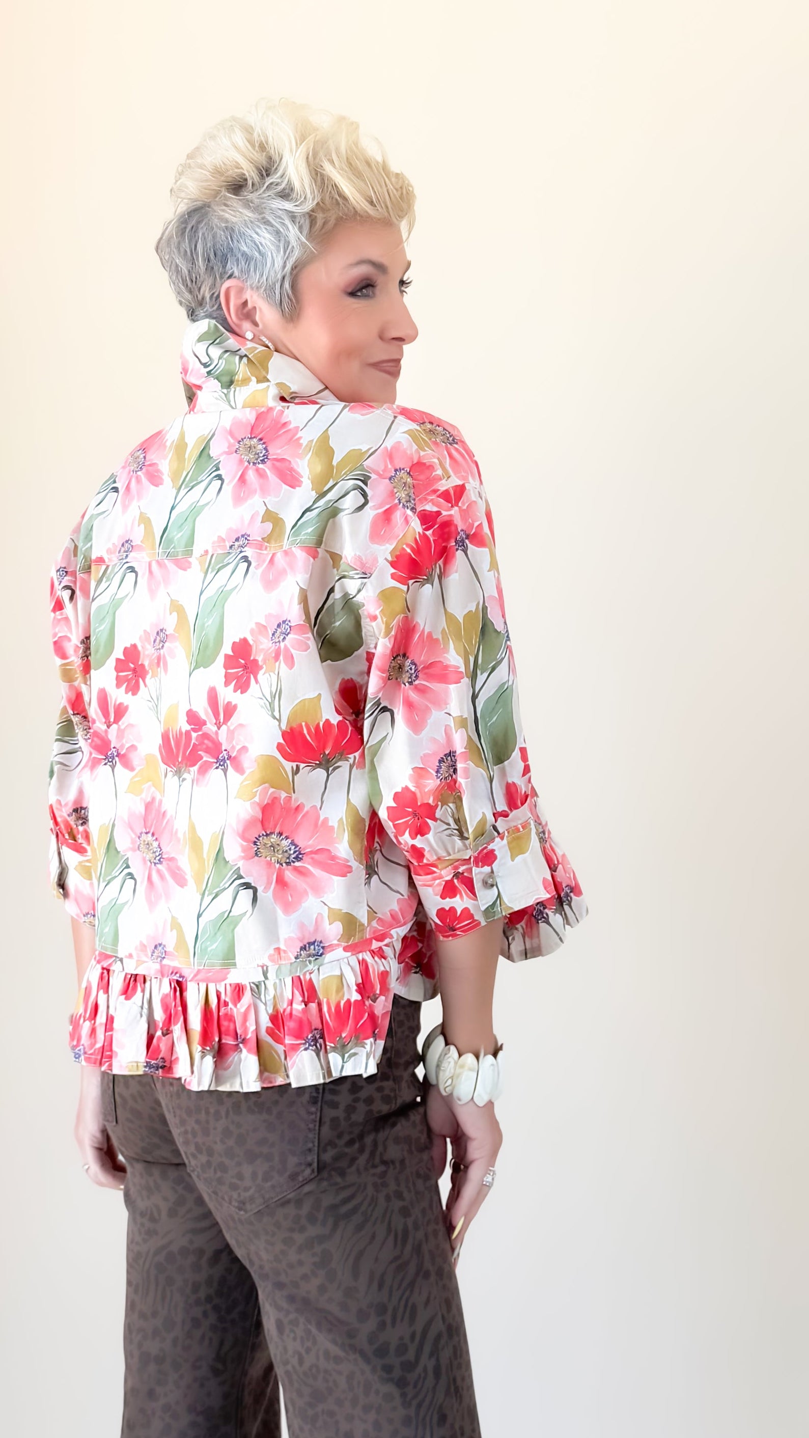 Ruffle Hem Floral Top - Multi
