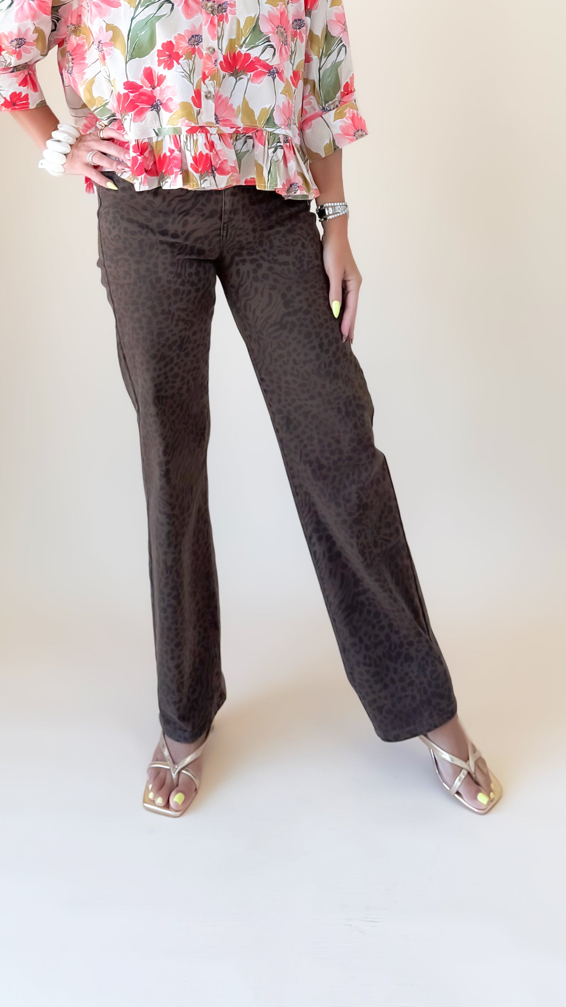 Kennedy Straight 30" Jean/ Leopard