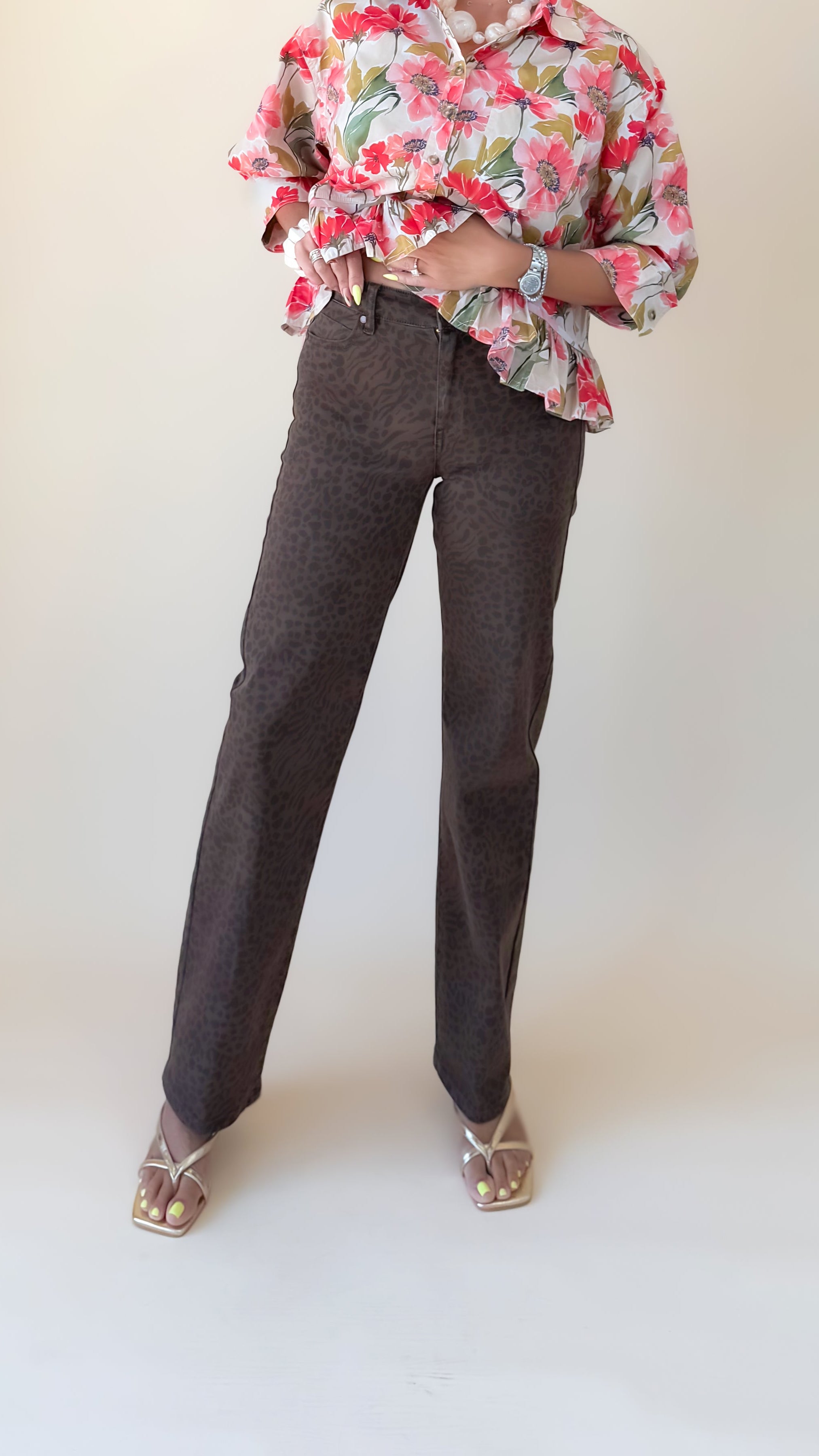 Kennedy Straight 30" Jean/ Leopard