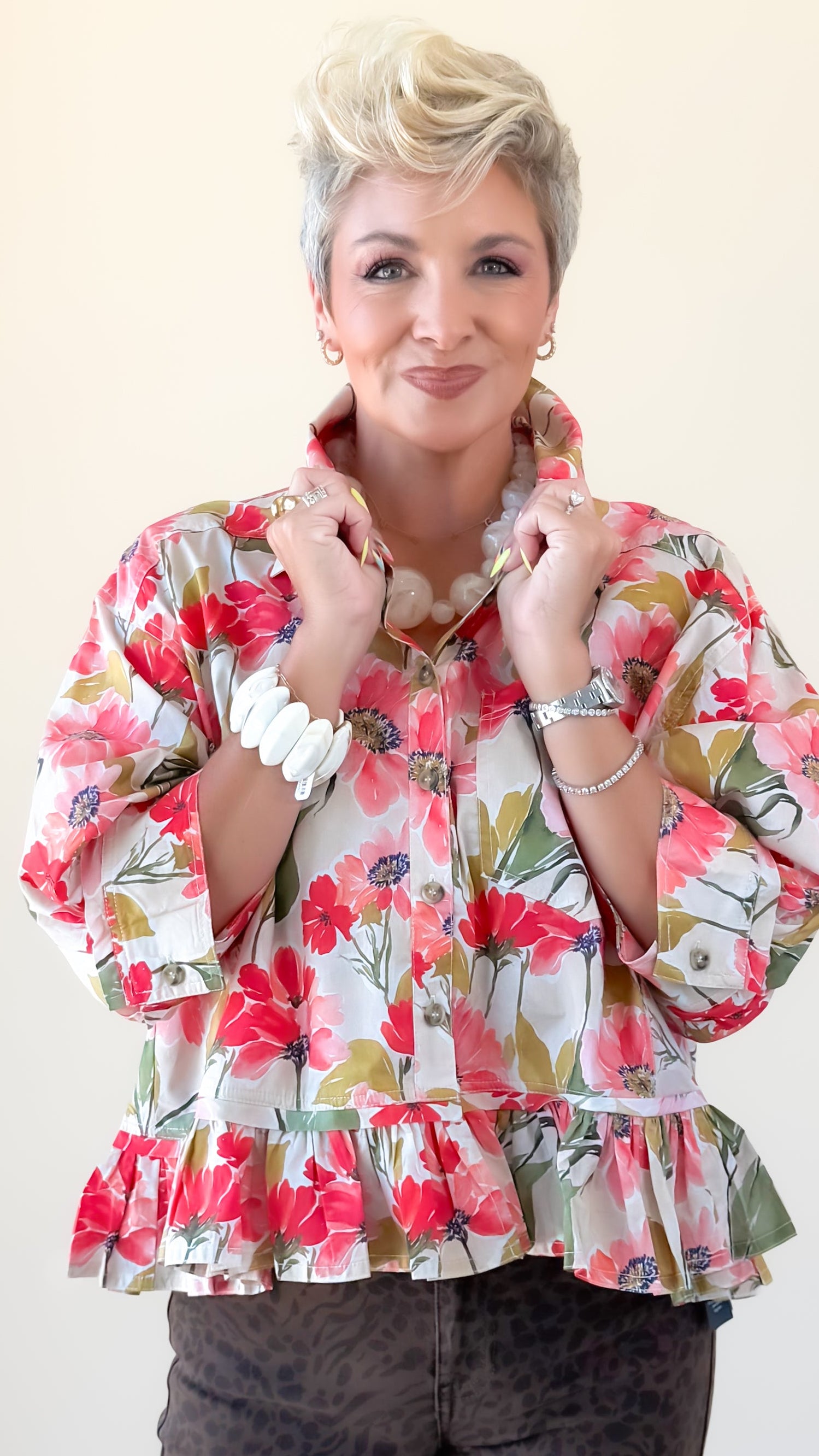 Ruffle Hem Floral Top - Multi