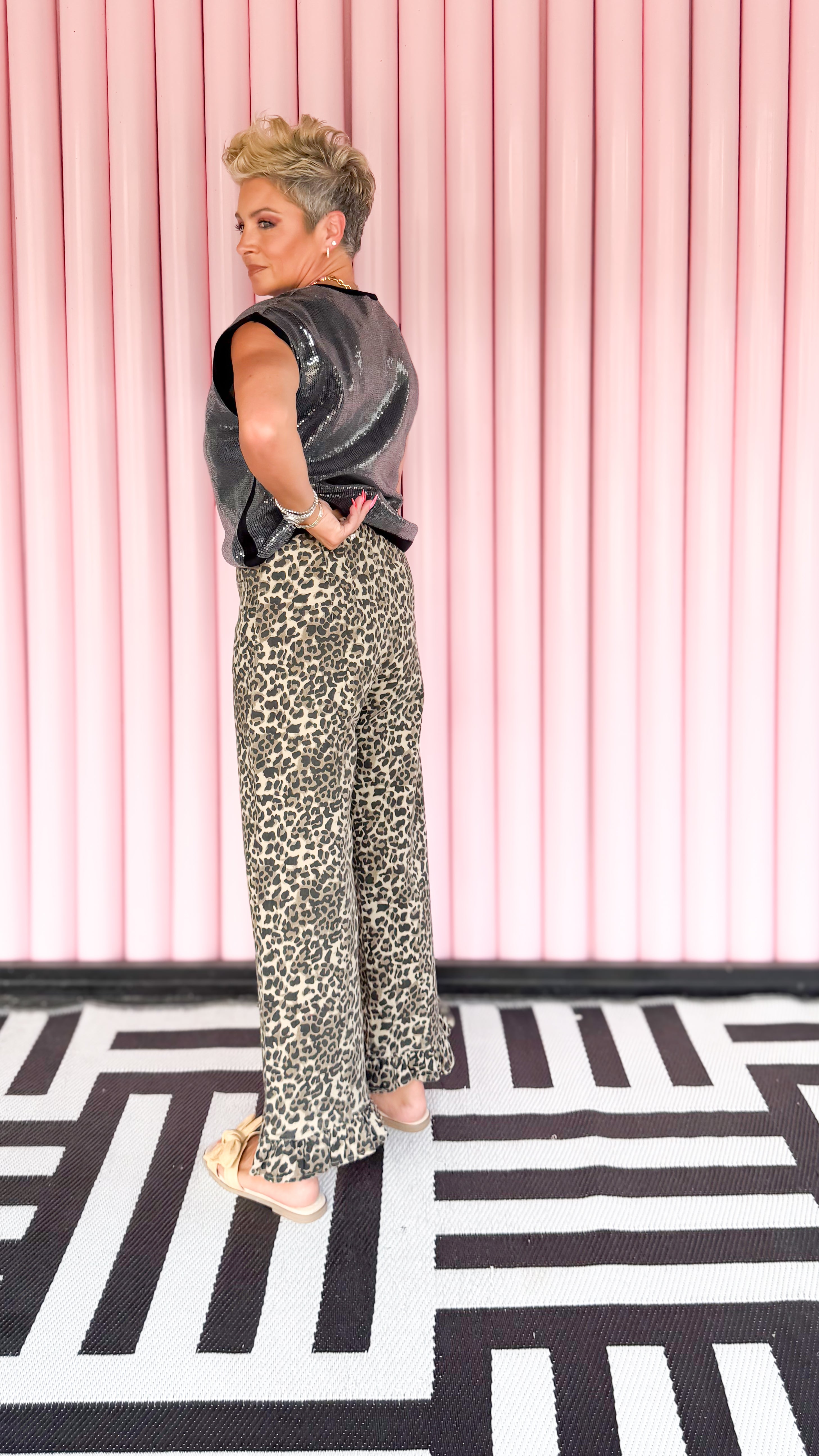 Leopard Denim Ruffle Pant