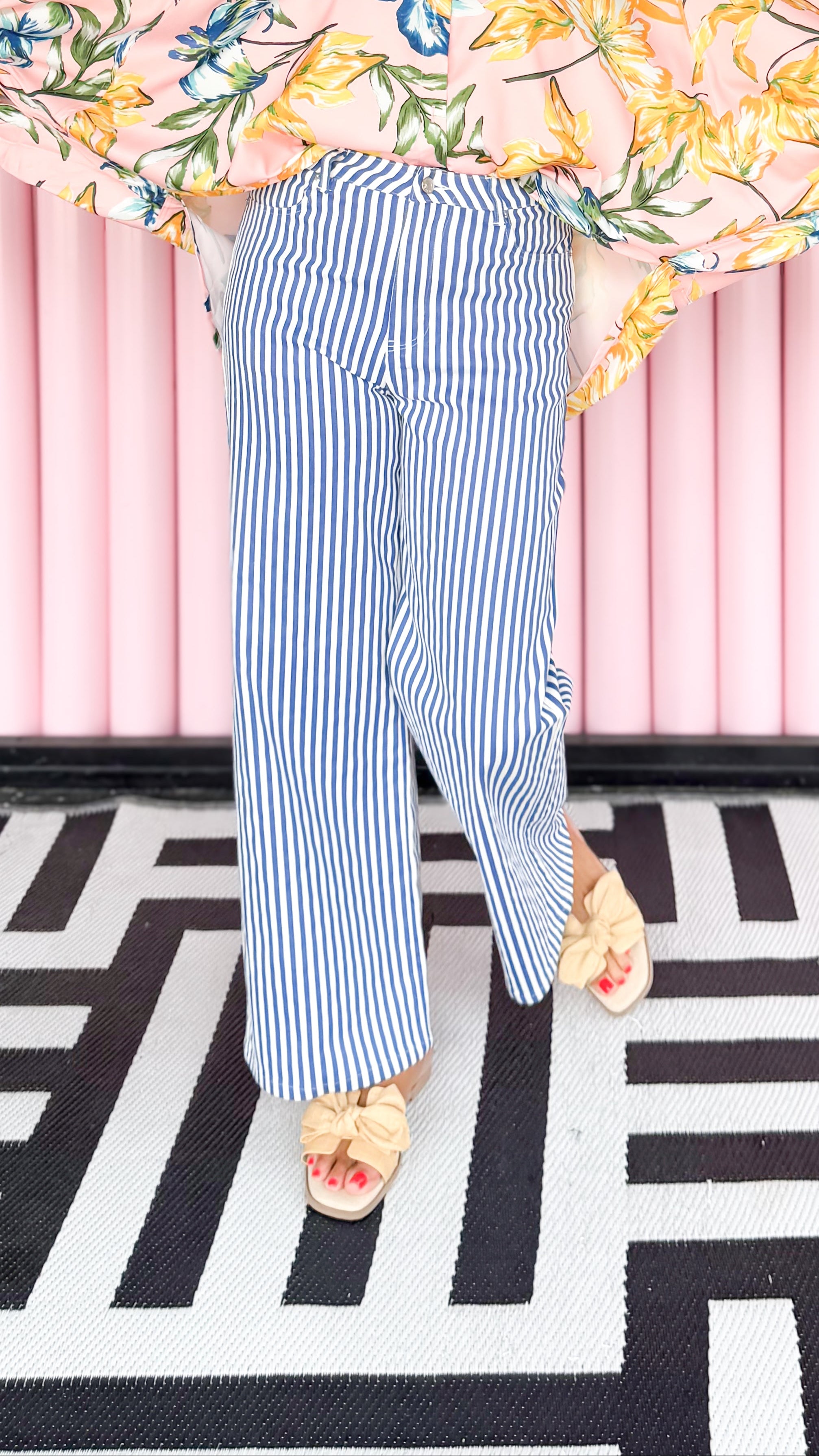 Striped Wide Leg Jeans/Blue