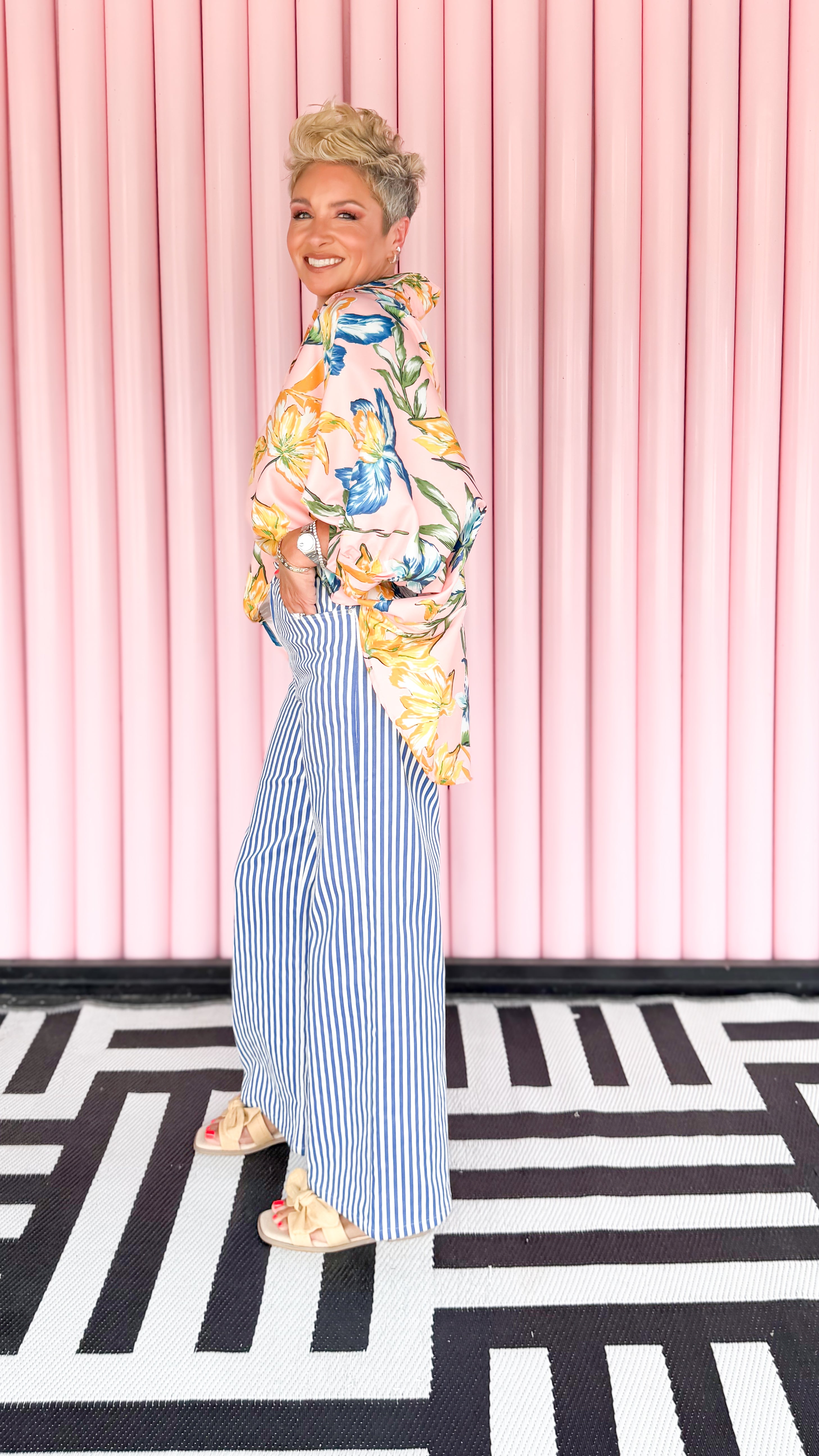 Striped Wide Leg Jeans/Blue