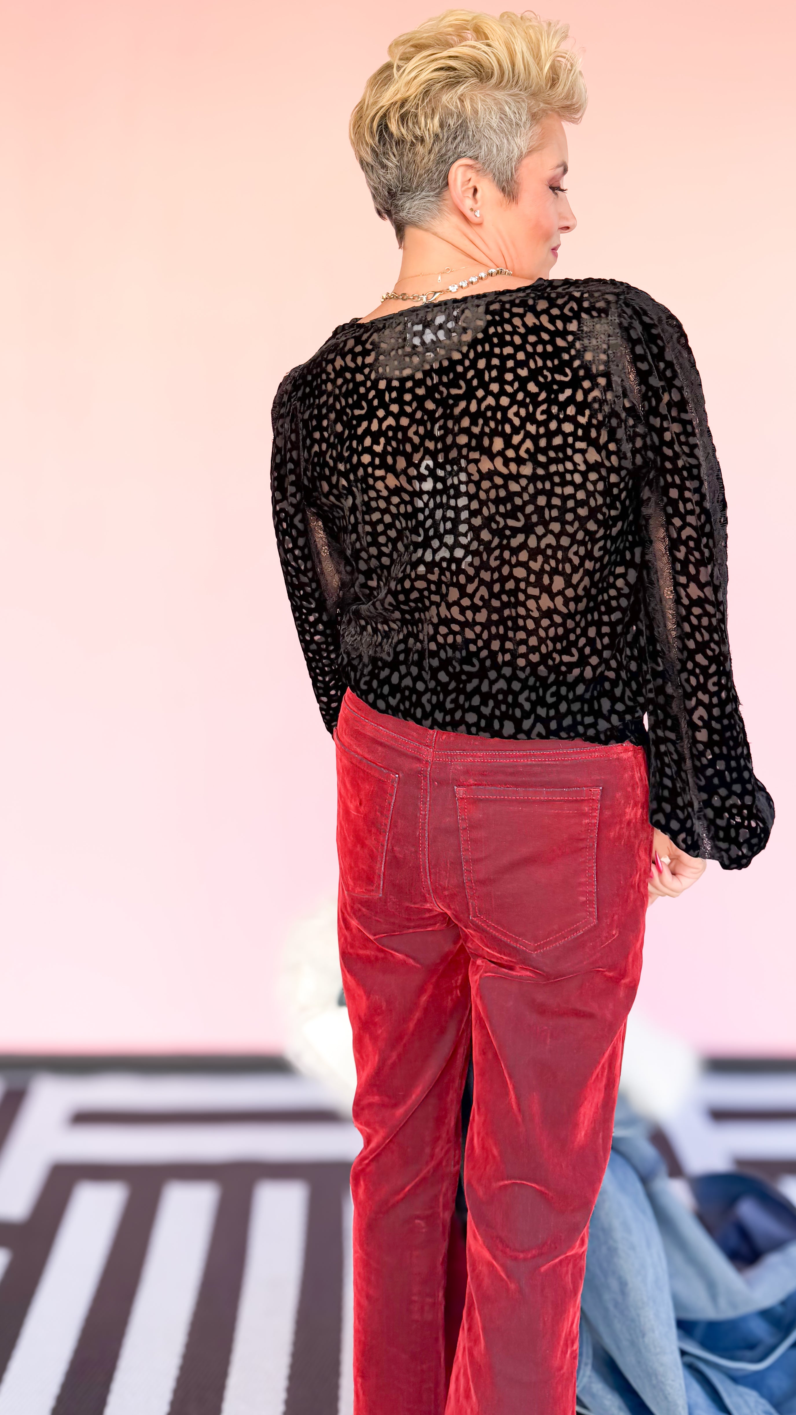 Ambre Leopard Velvet Sheer Top/Black