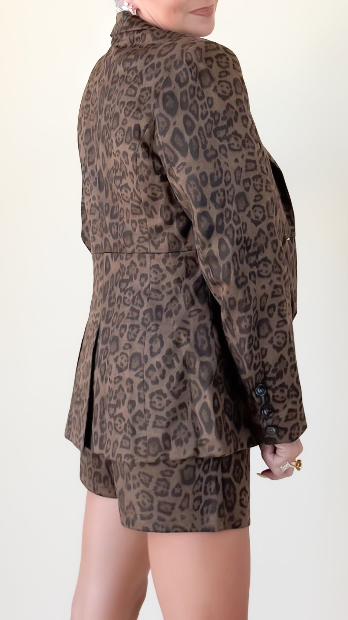 Cheetah Faux Suede Blazer/Brown