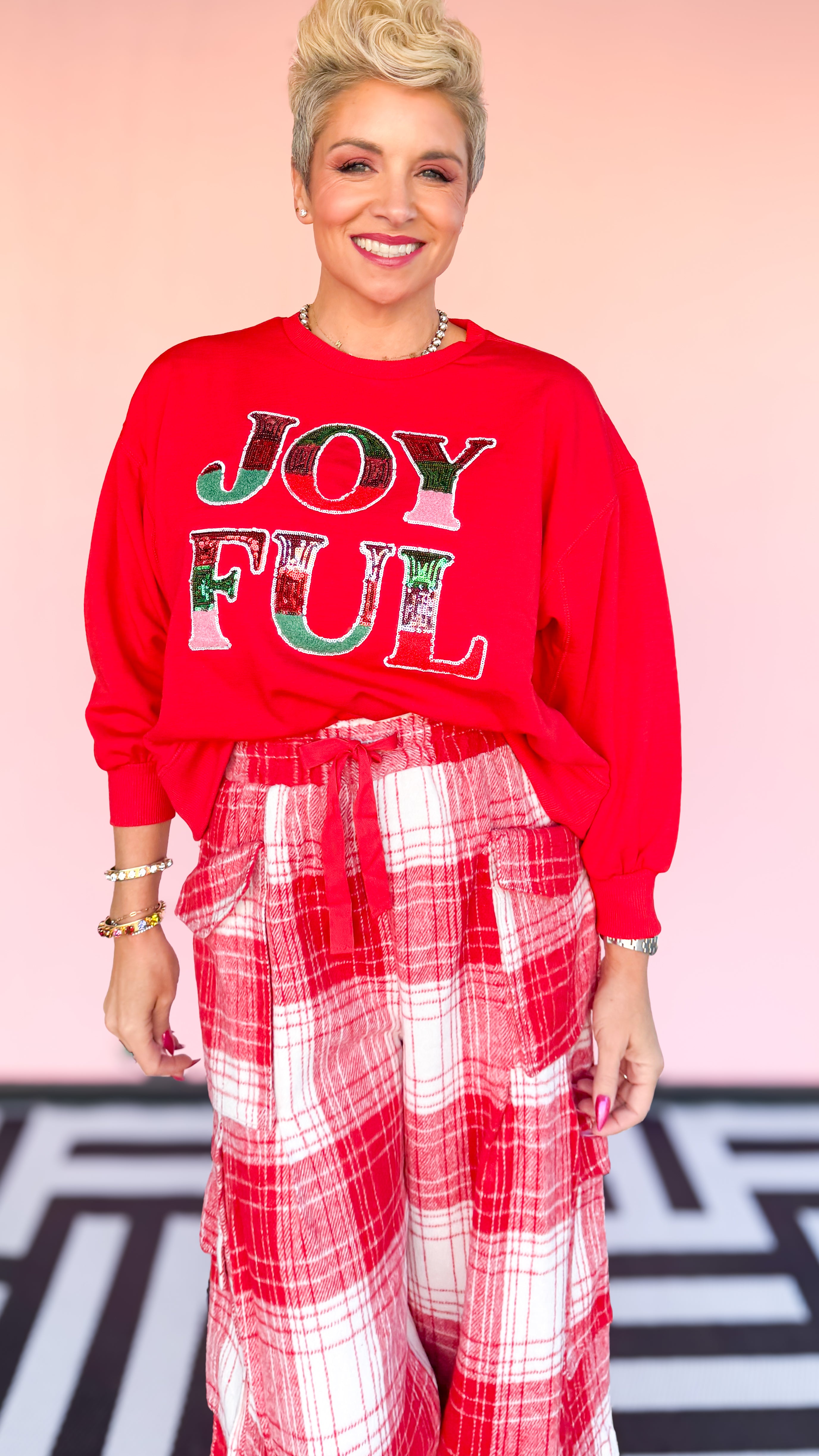 Sequin JOYFUL Sweatshirt/Red