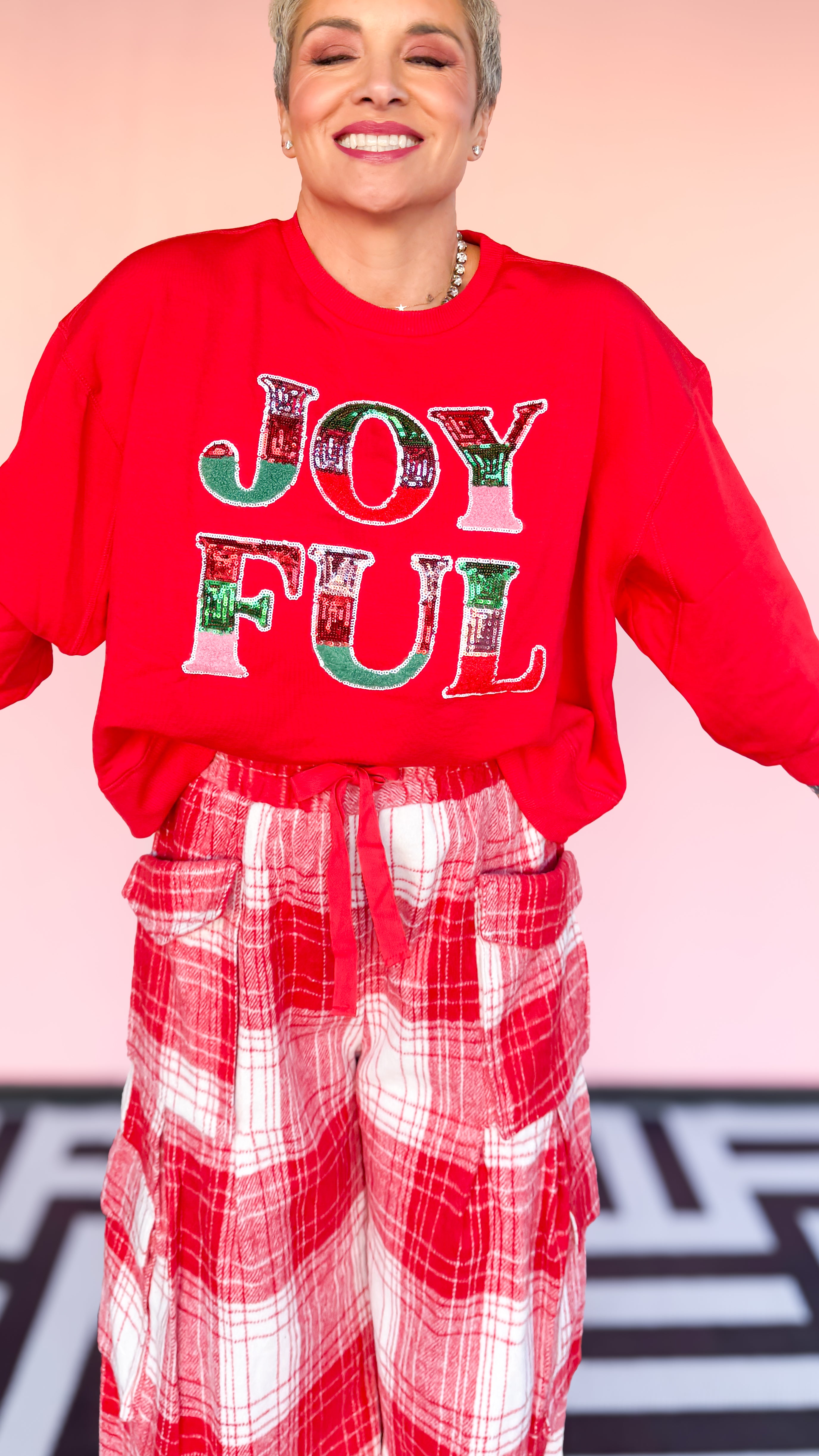 Sequin JOYFUL Sweatshirt/Red