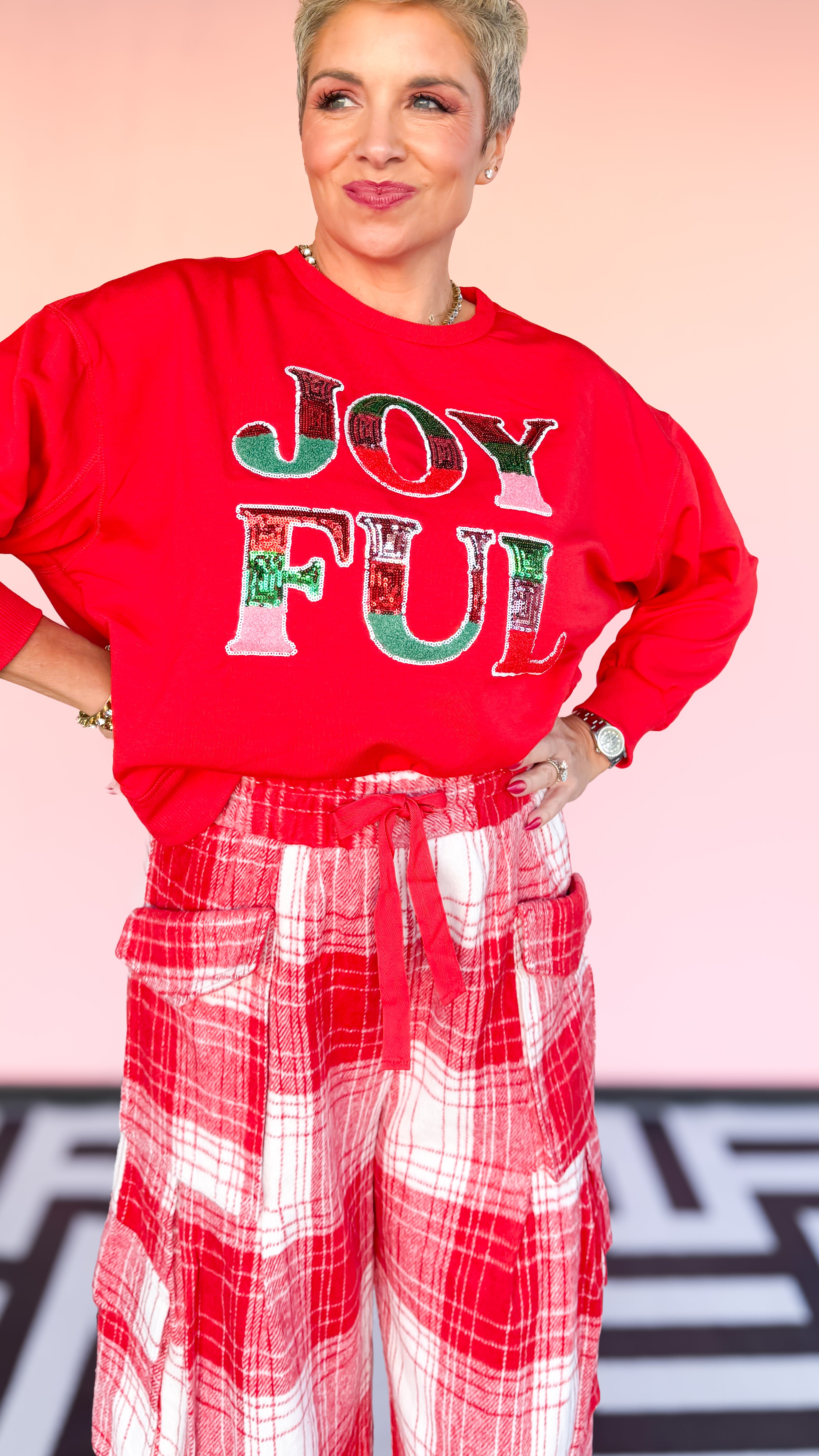Sequin JOYFUL Sweatshirt/Red