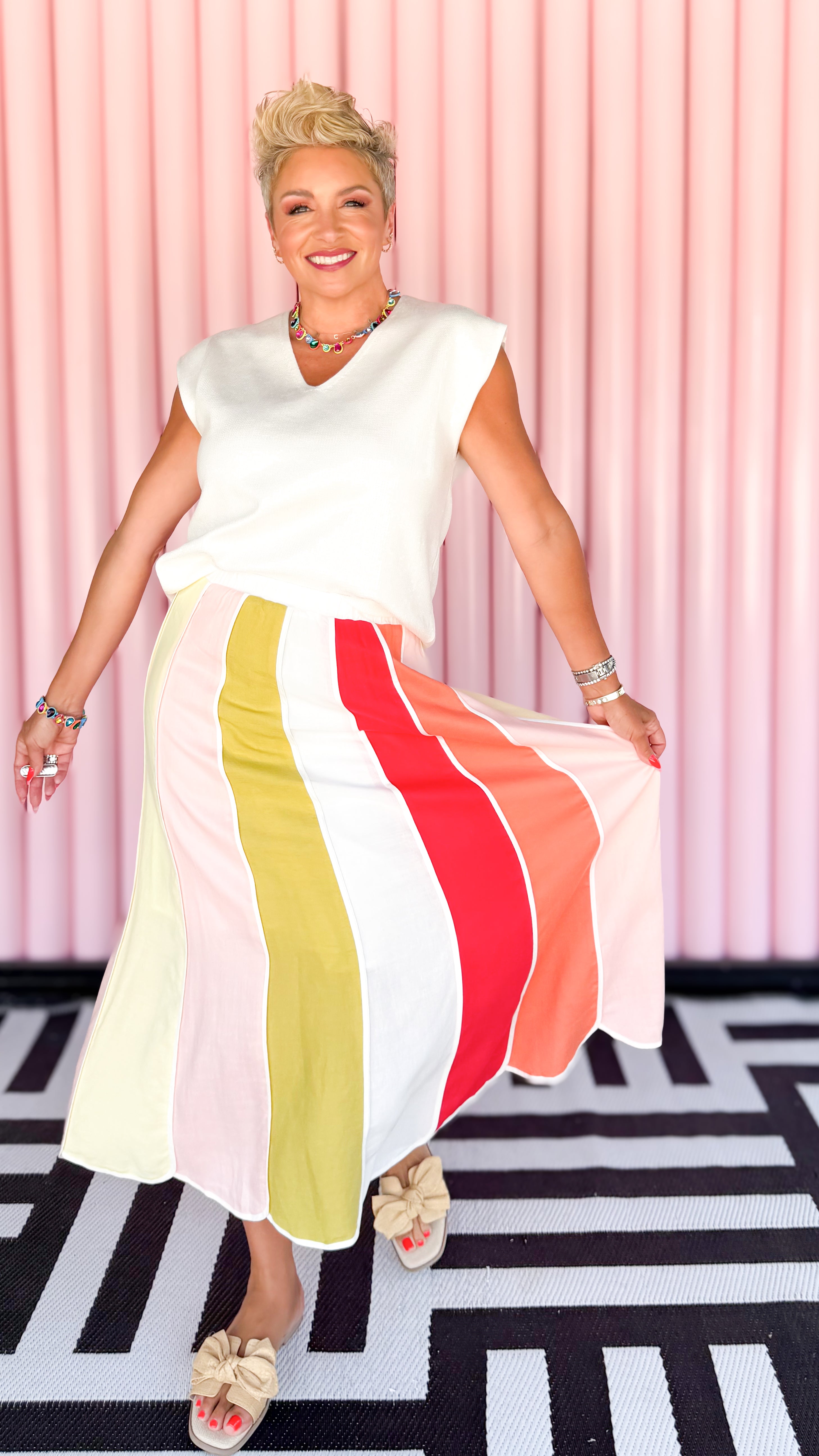 Linen Striped Midi Skirt