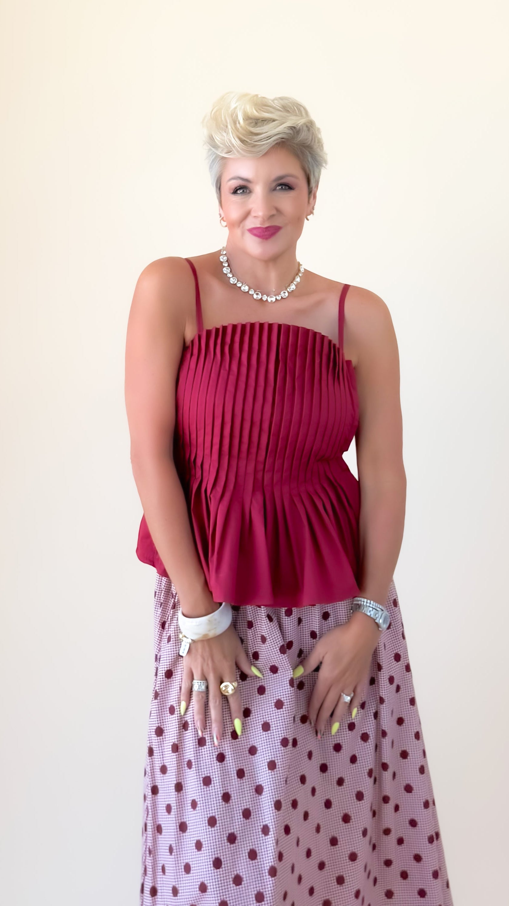 Pleated Peplum Top/Merlot
