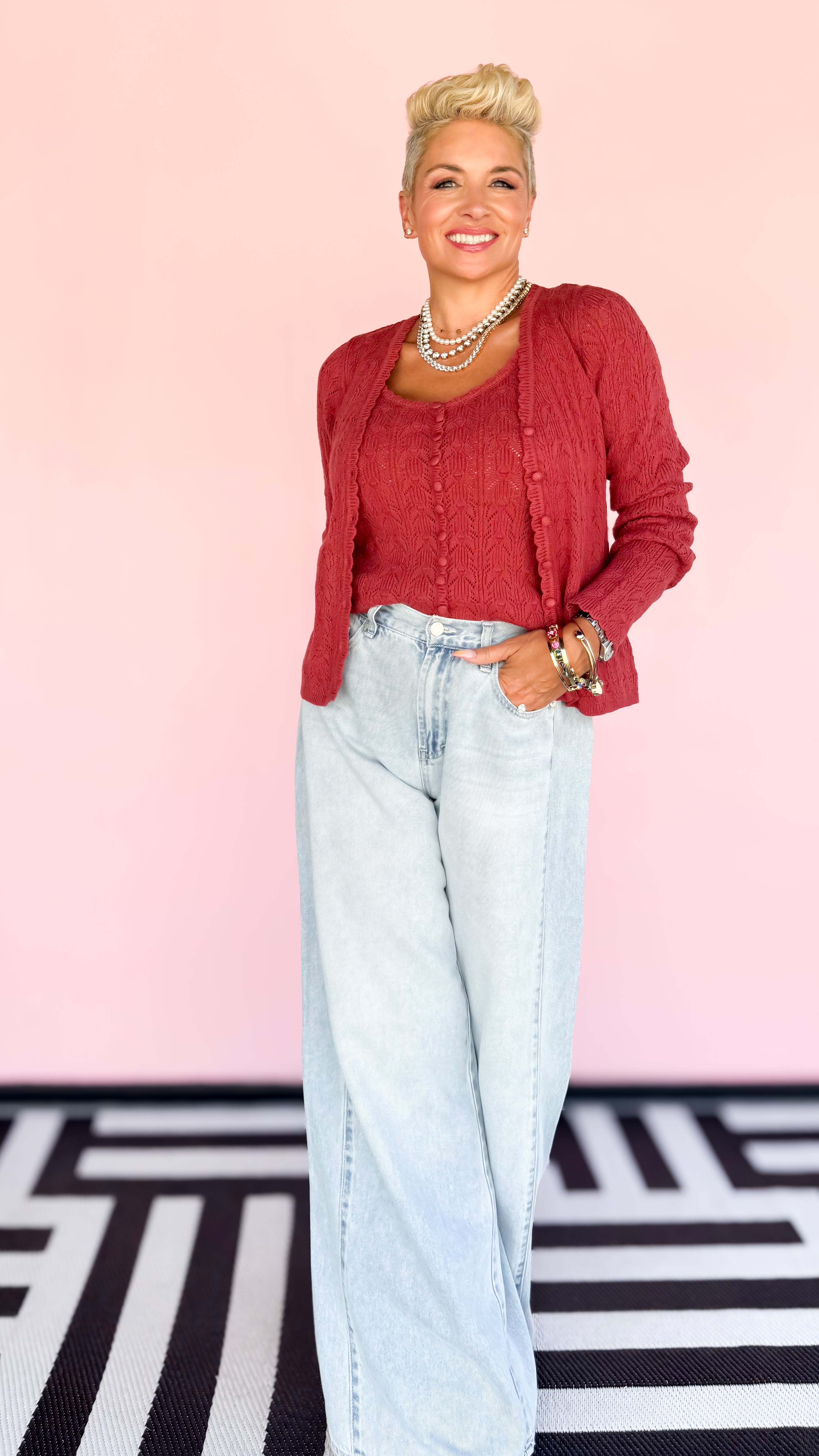 Pointelle Knit Scallop Top/Sienna