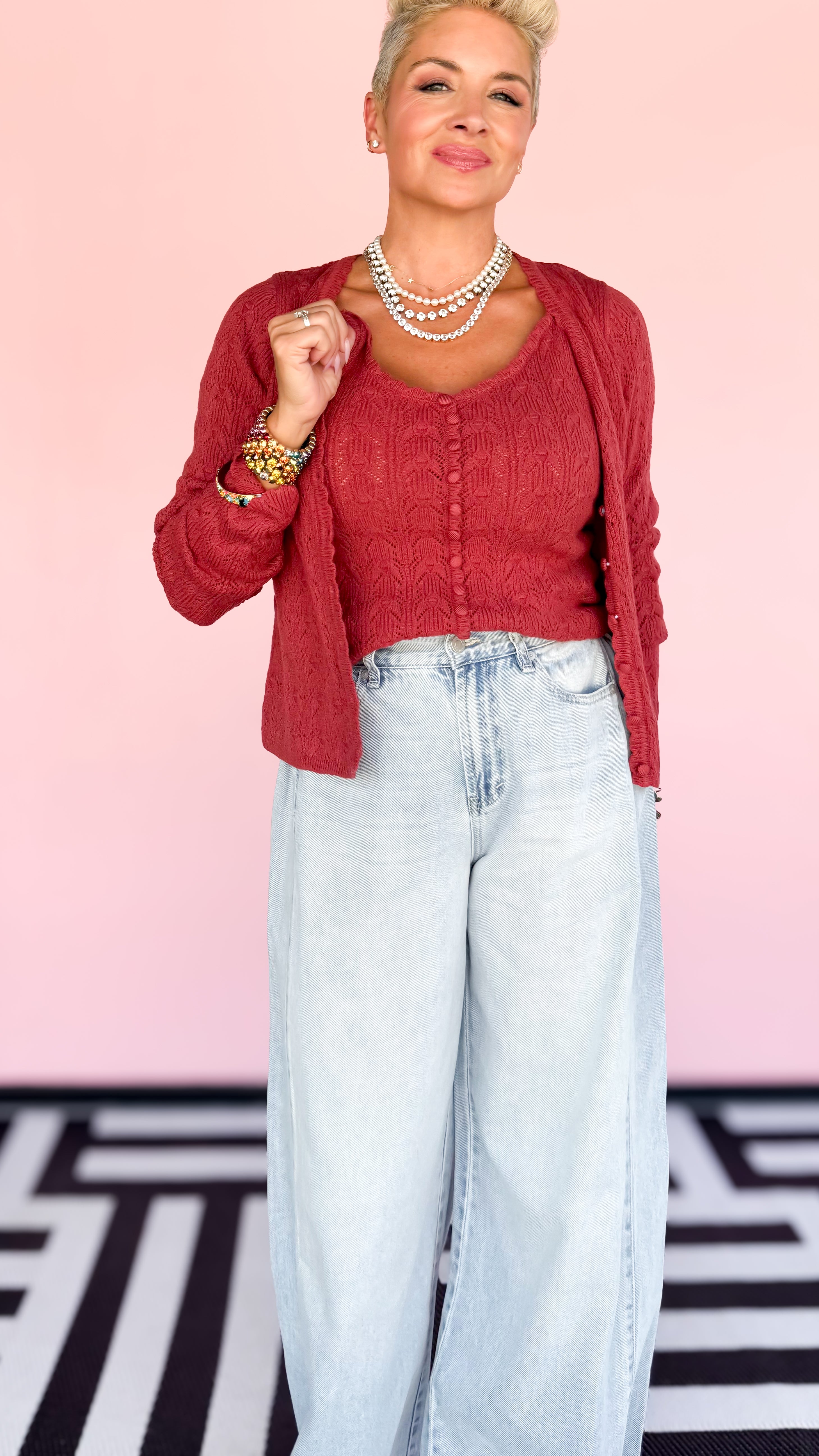 Pointelle Knit Scallop Top/Sienna