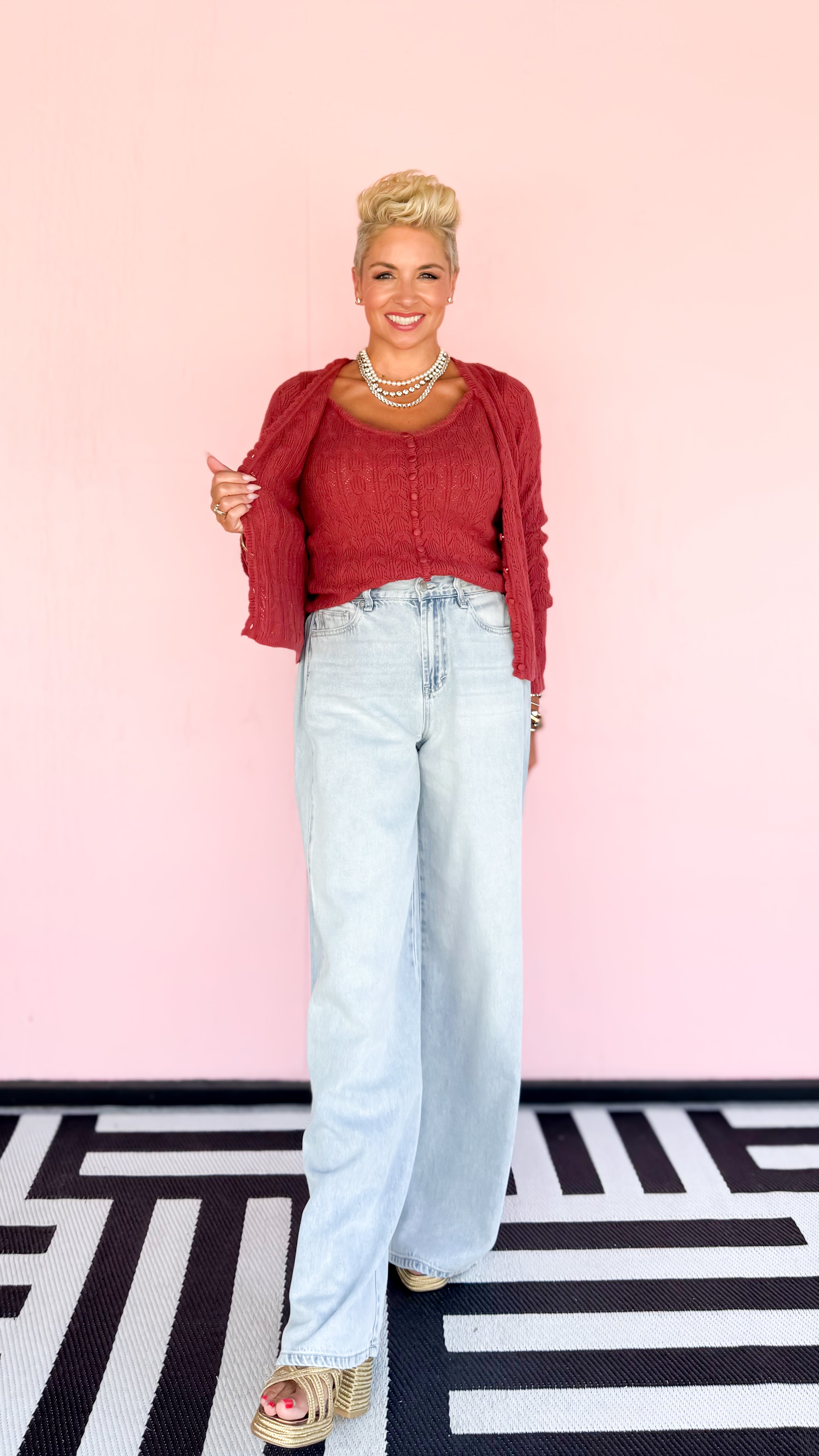 Pointelle Knit Scallop Top/Sienna