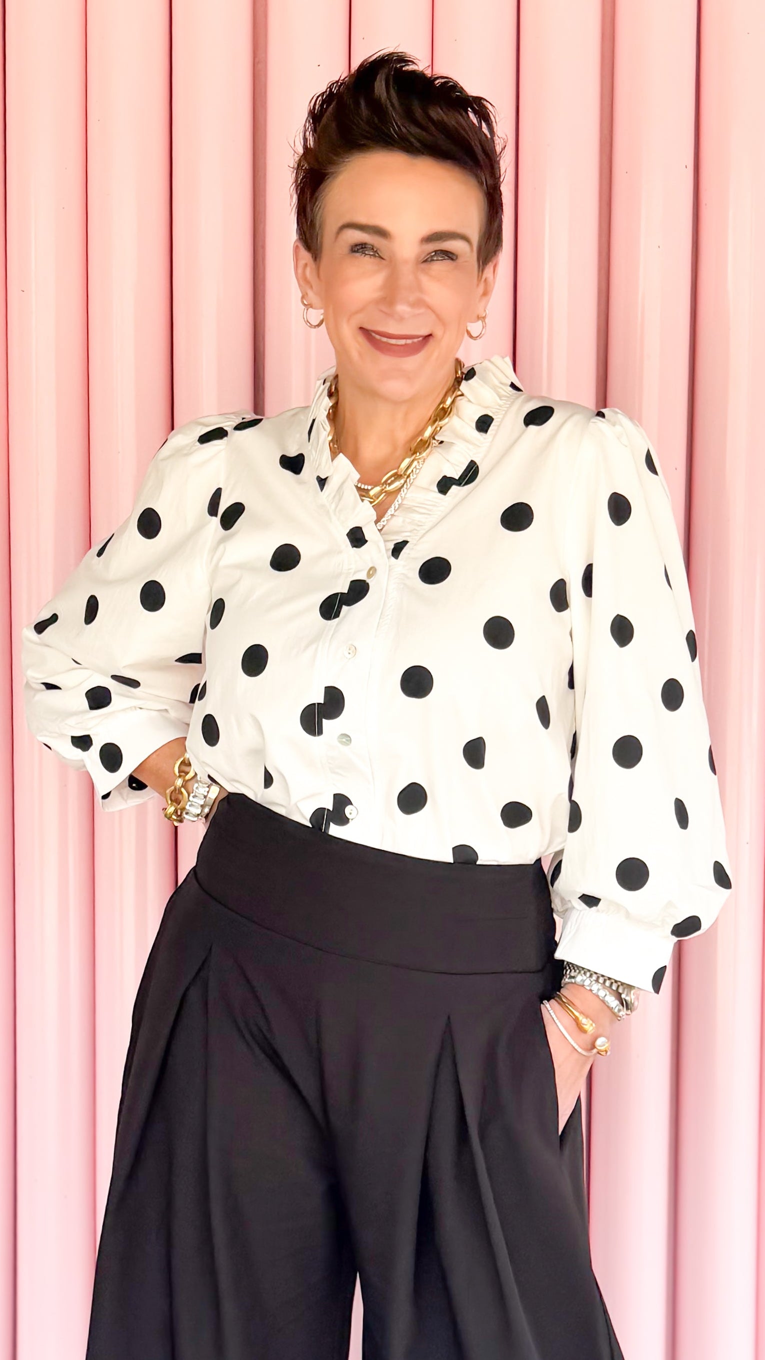 Polka Dot Puff Sleeve Top
