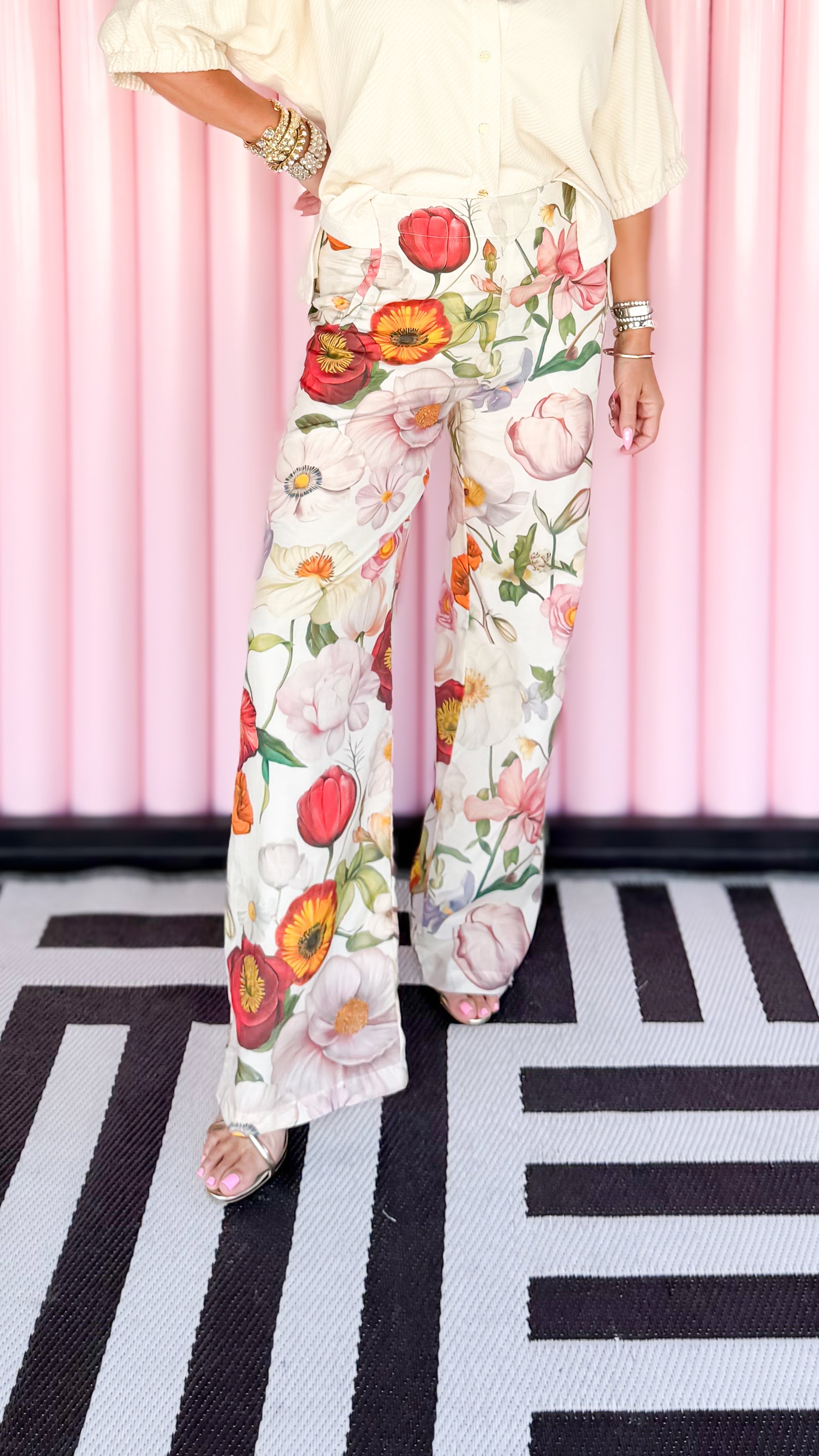 Wide Leg Linen Floral Pants