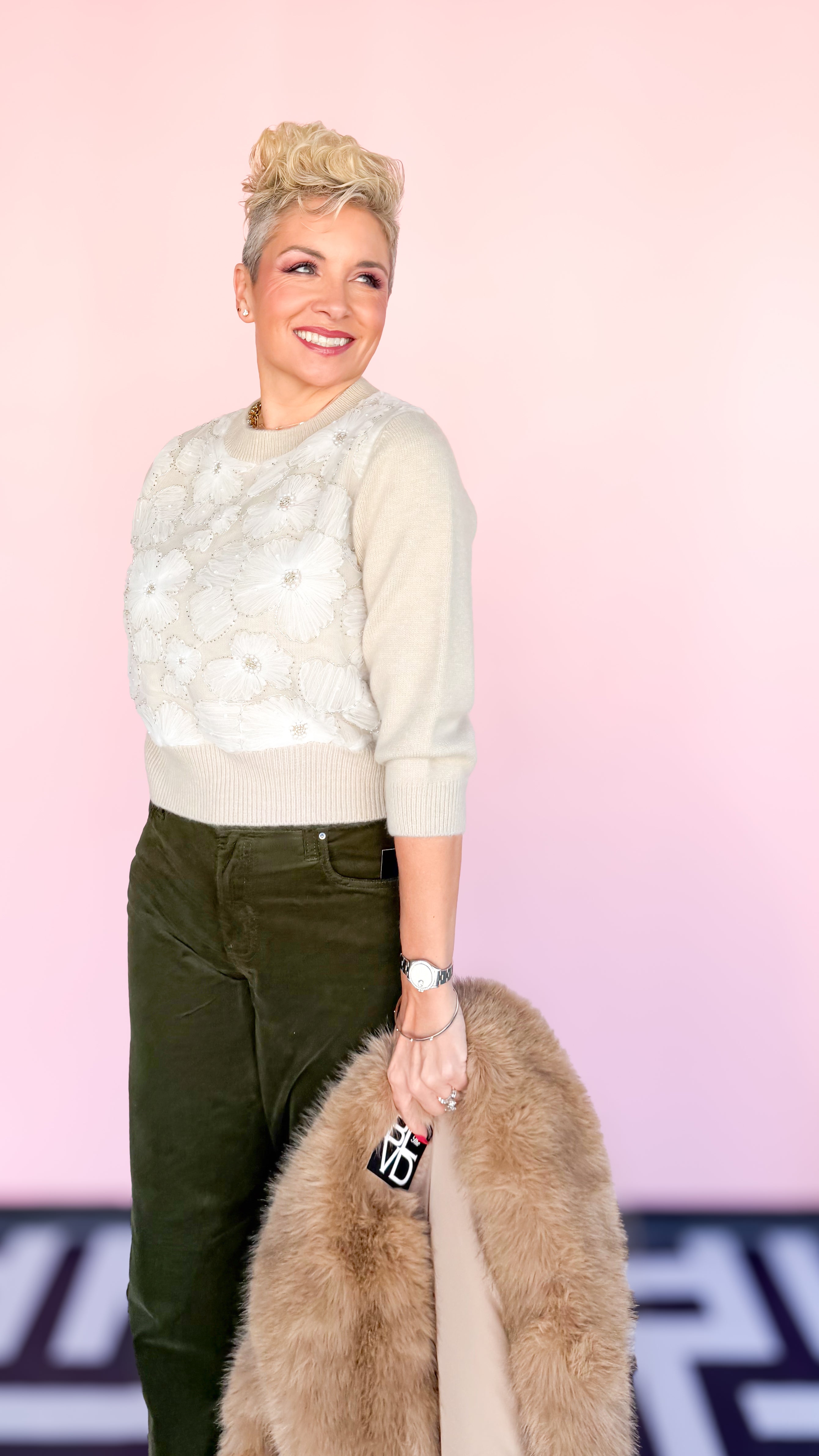 Tulle Flower 3/4 Sleeve Sweater