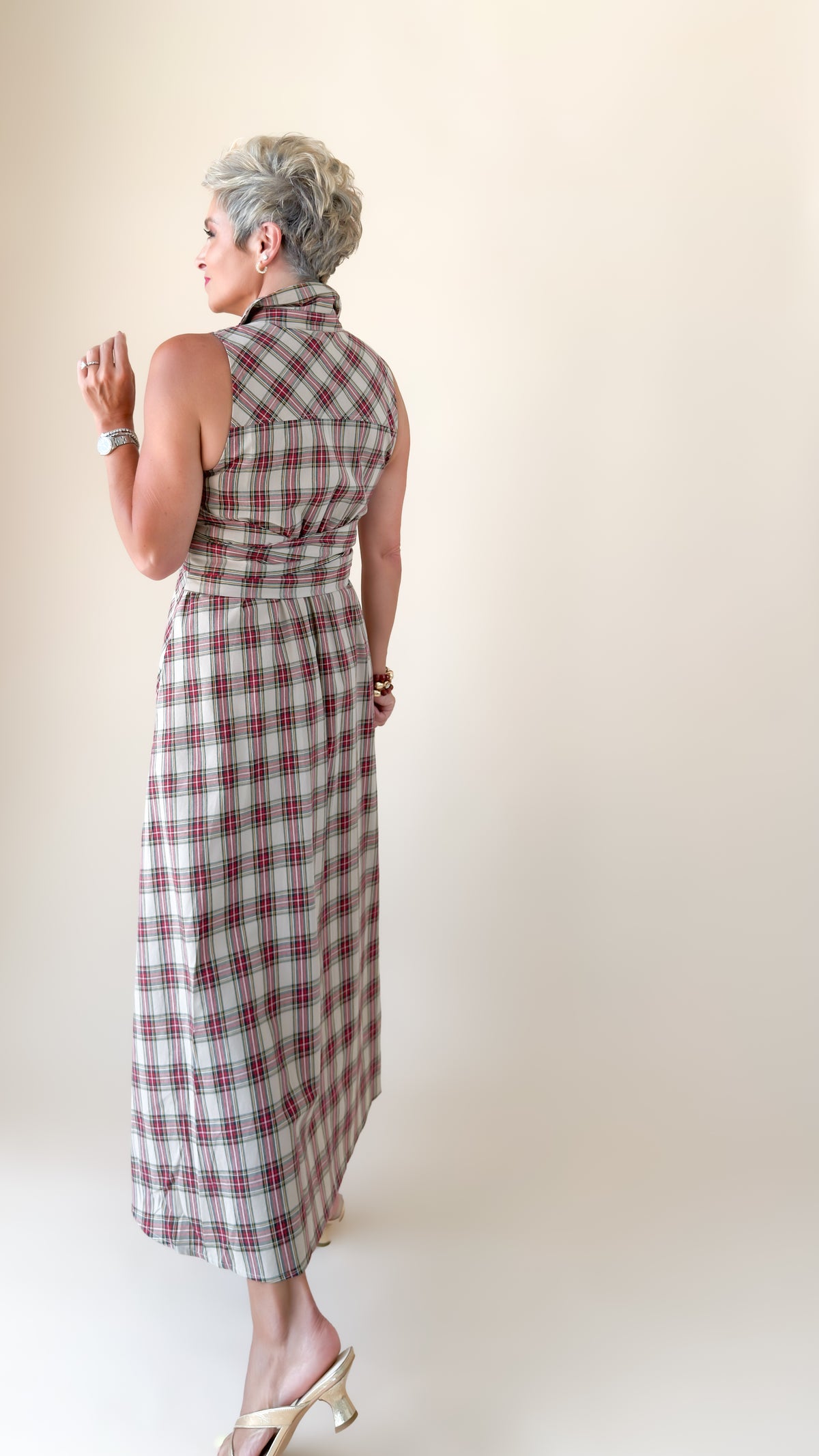 Mary Plaid Dress/Taupe