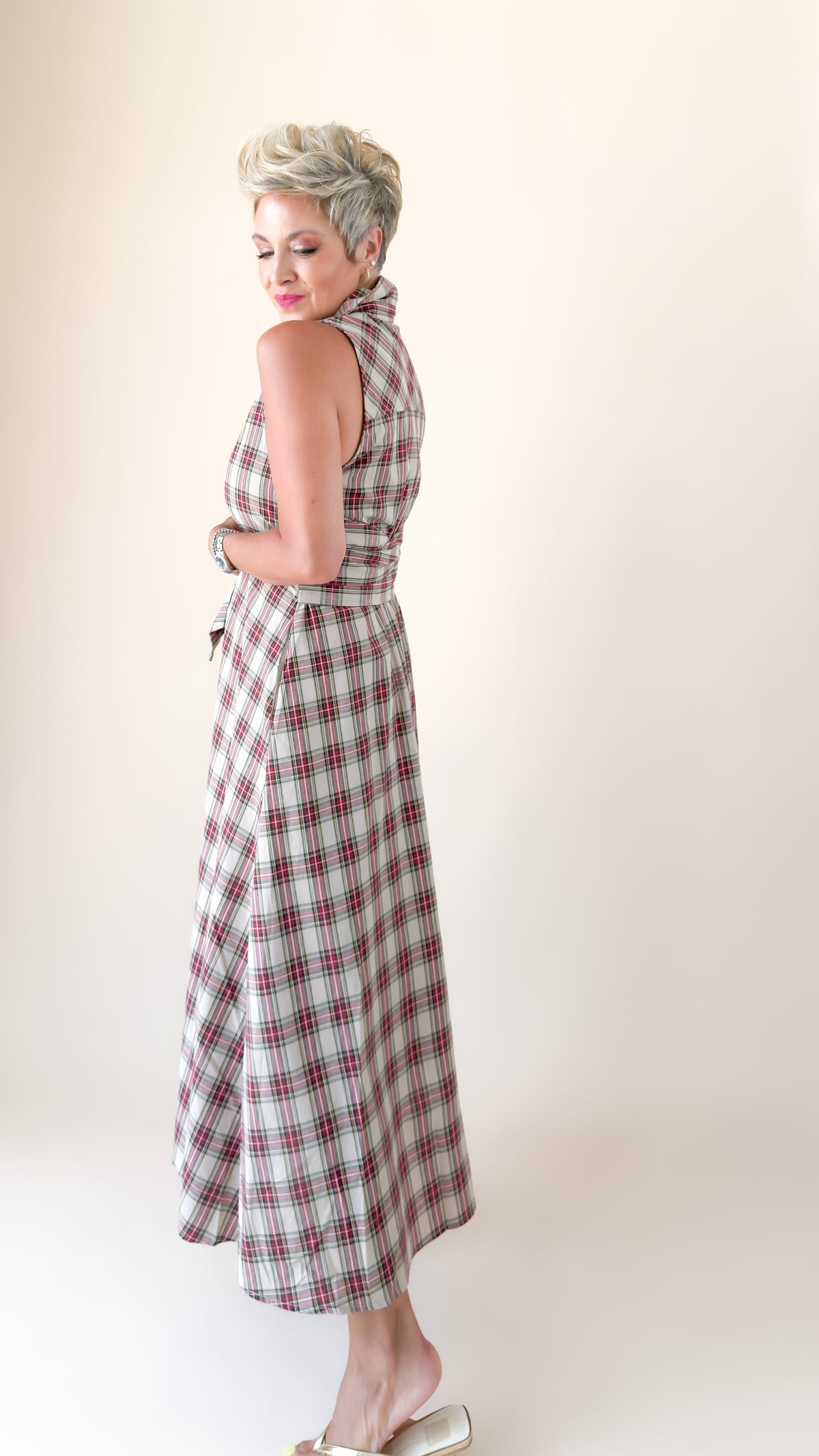 Mary Plaid Dress/Taupe