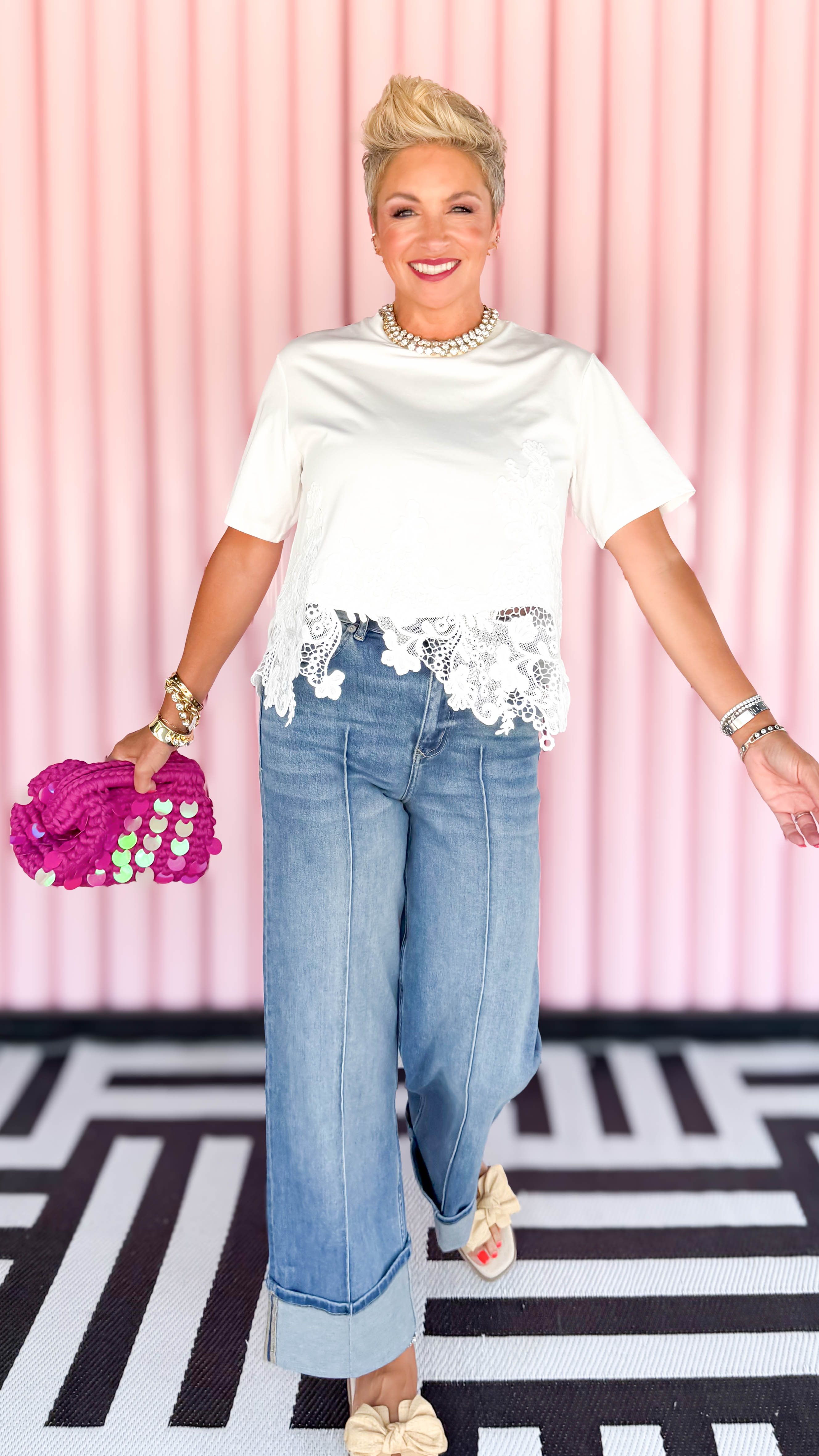 Lydia Luxe Lace Tee/White