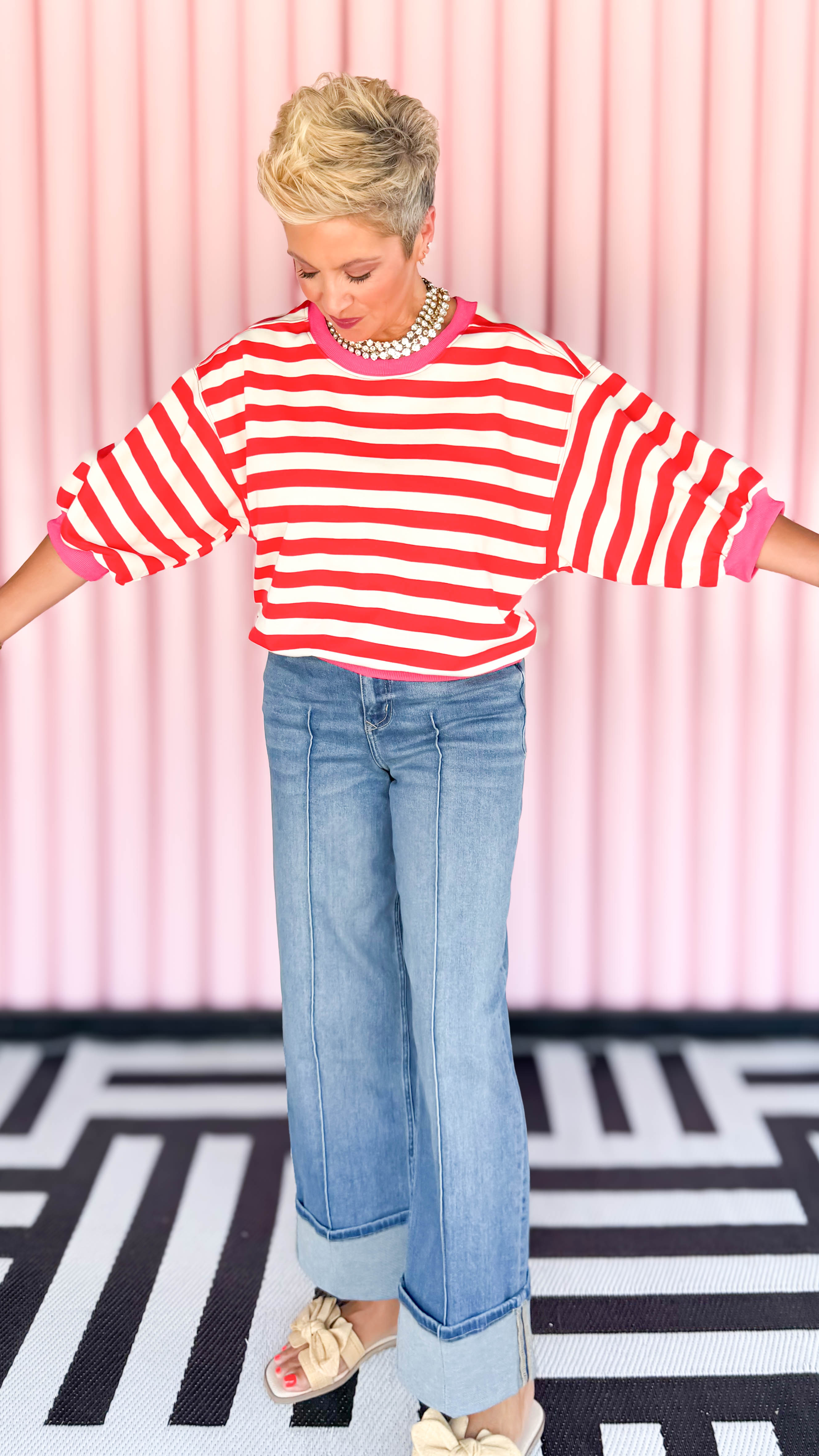 Bubble Sleeve Sweatshirt/Red