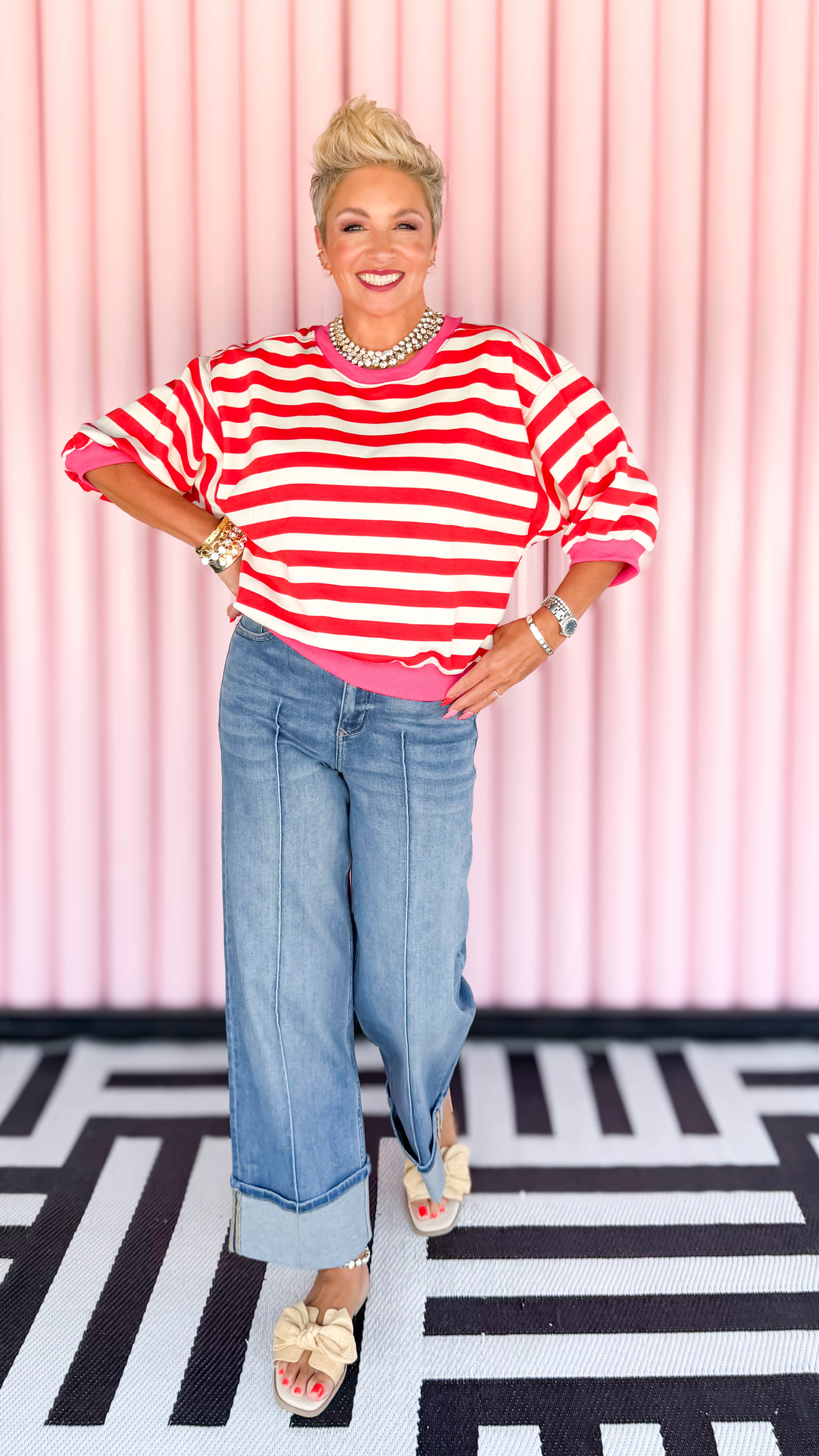 Bubble Sleeve Sweatshirt/Red