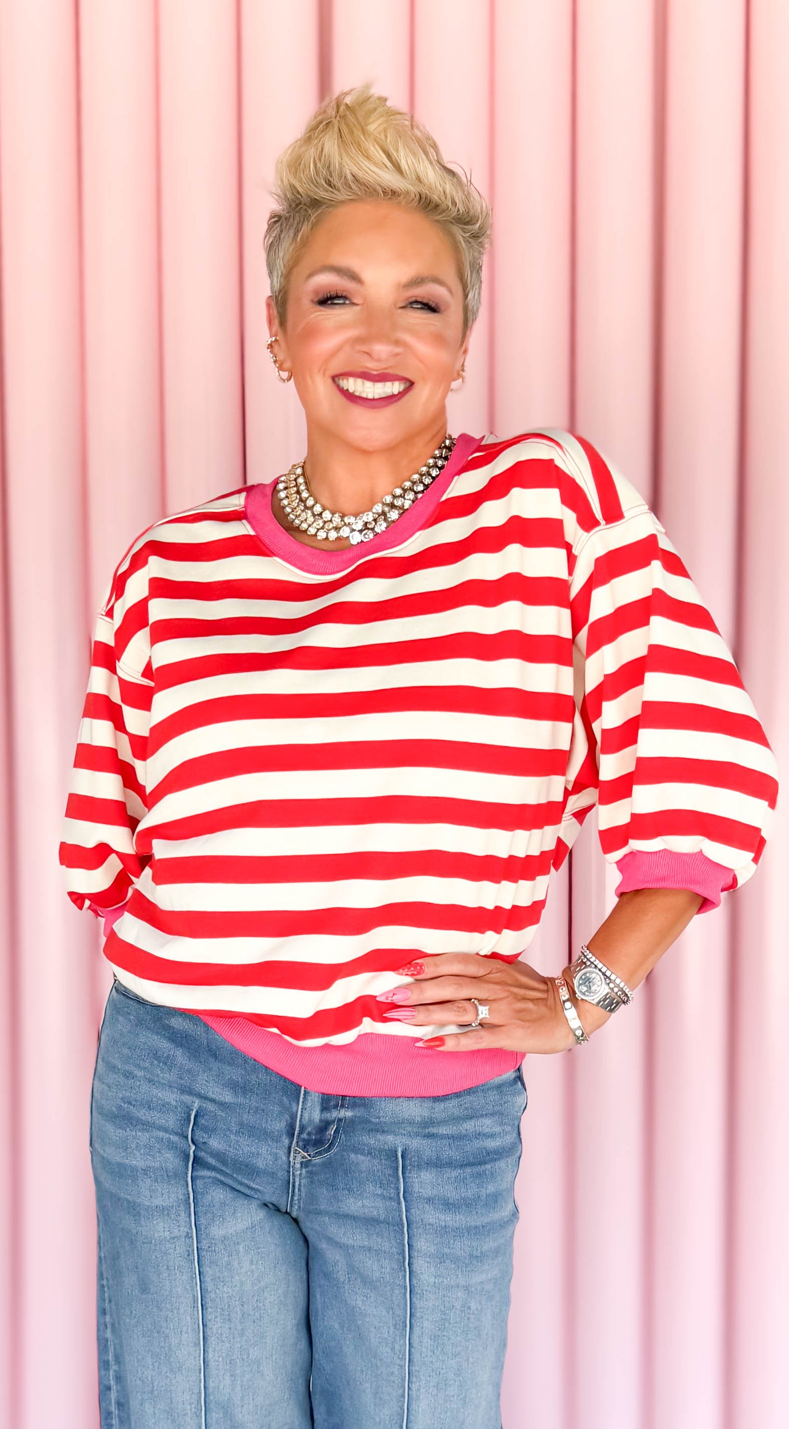 Bubble Sleeve Sweatshirt/Red