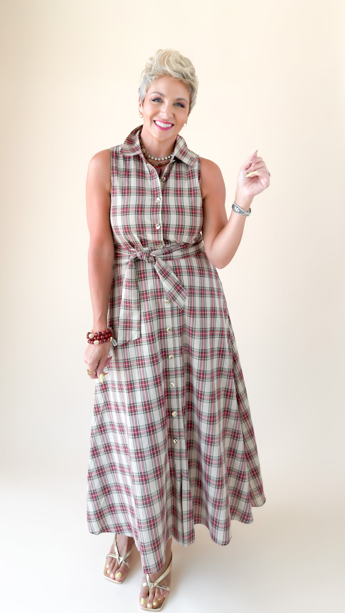 Mary Plaid Dress/Taupe