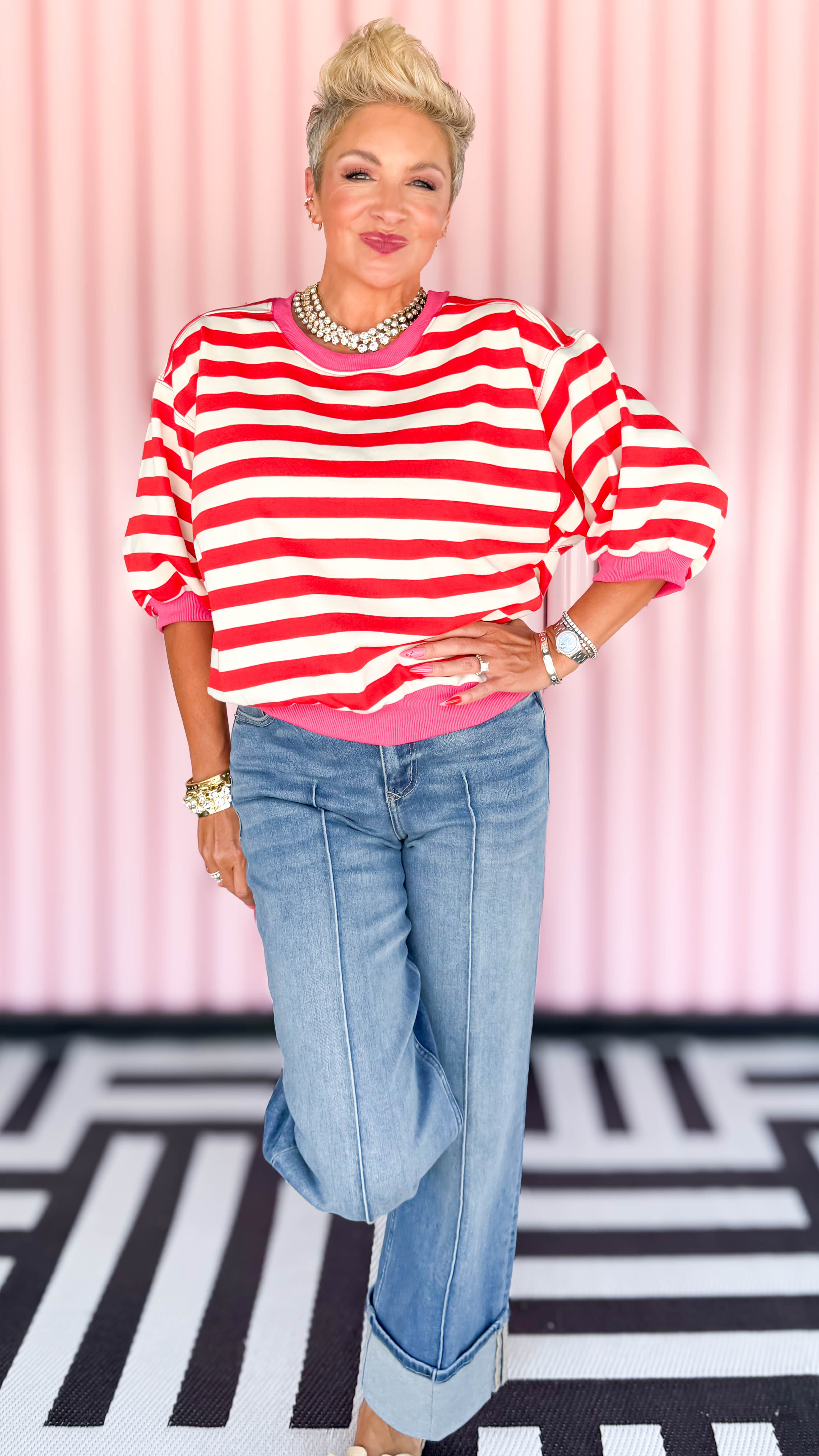 Bubble Sleeve Sweatshirt/Red