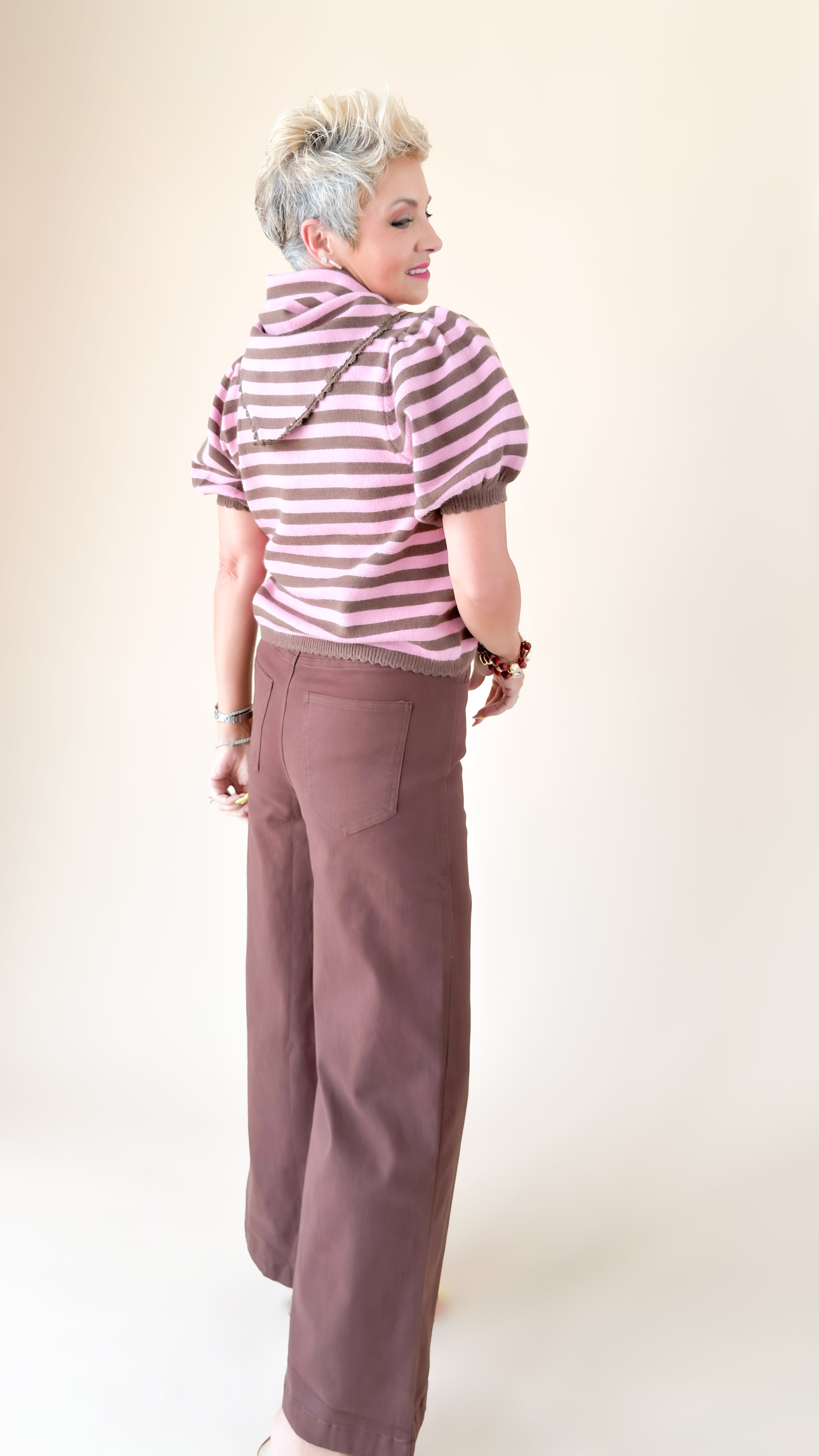 Puff Sleeve Tie Sweater/Pink