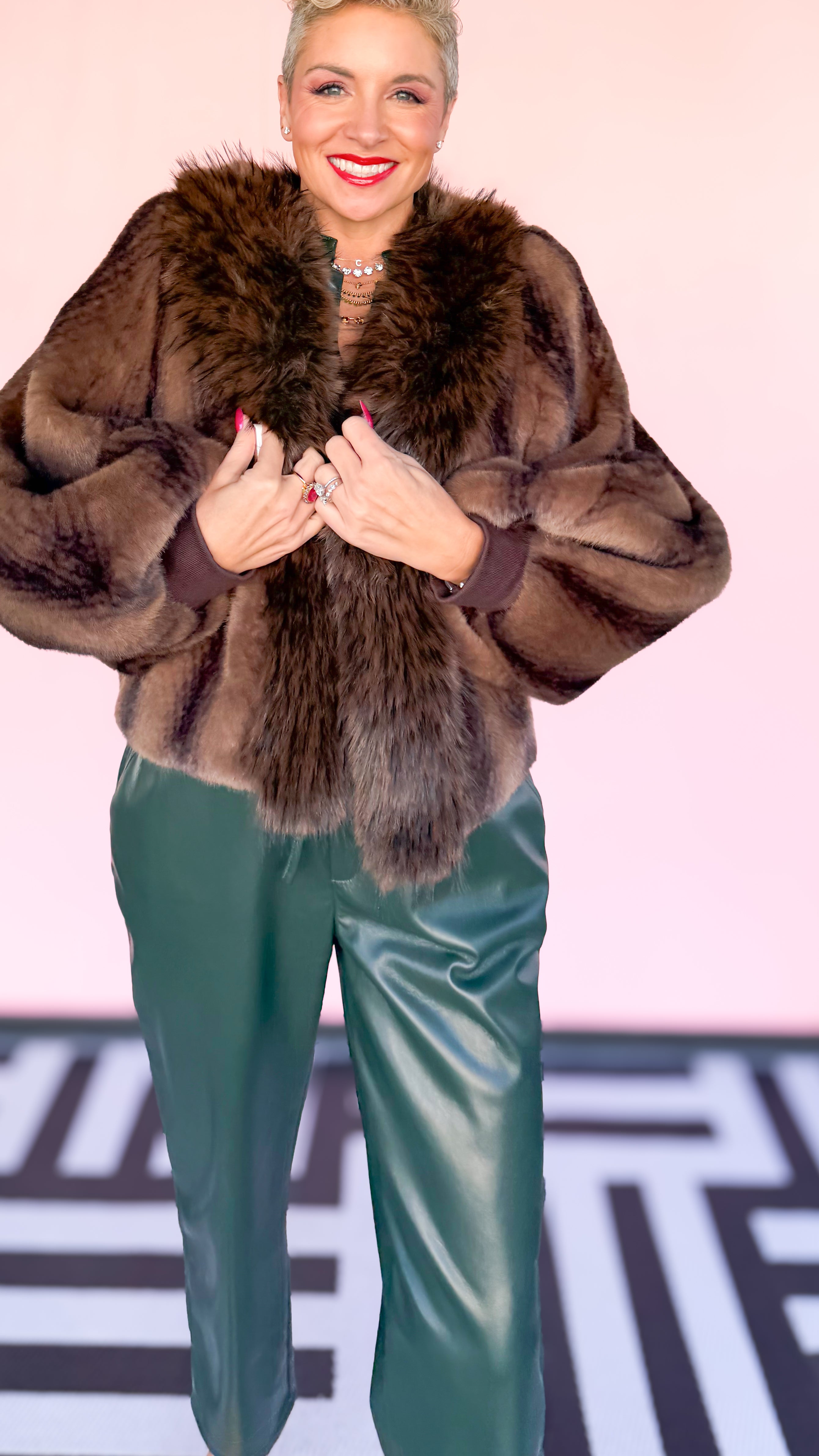 Faux Fur Cropped Jacket/Brown