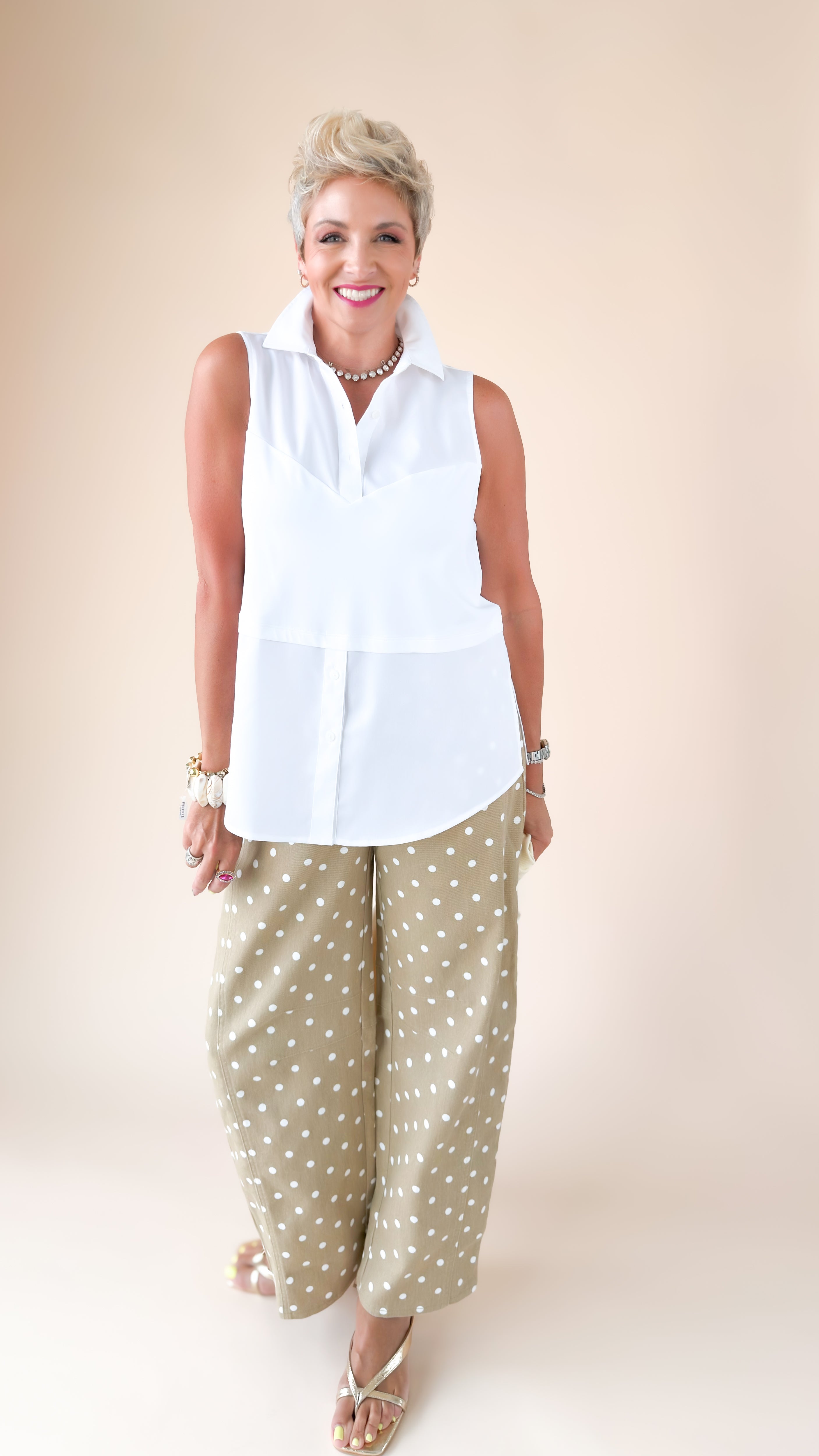 Chelsea Knit-Woven Layer Tank/White