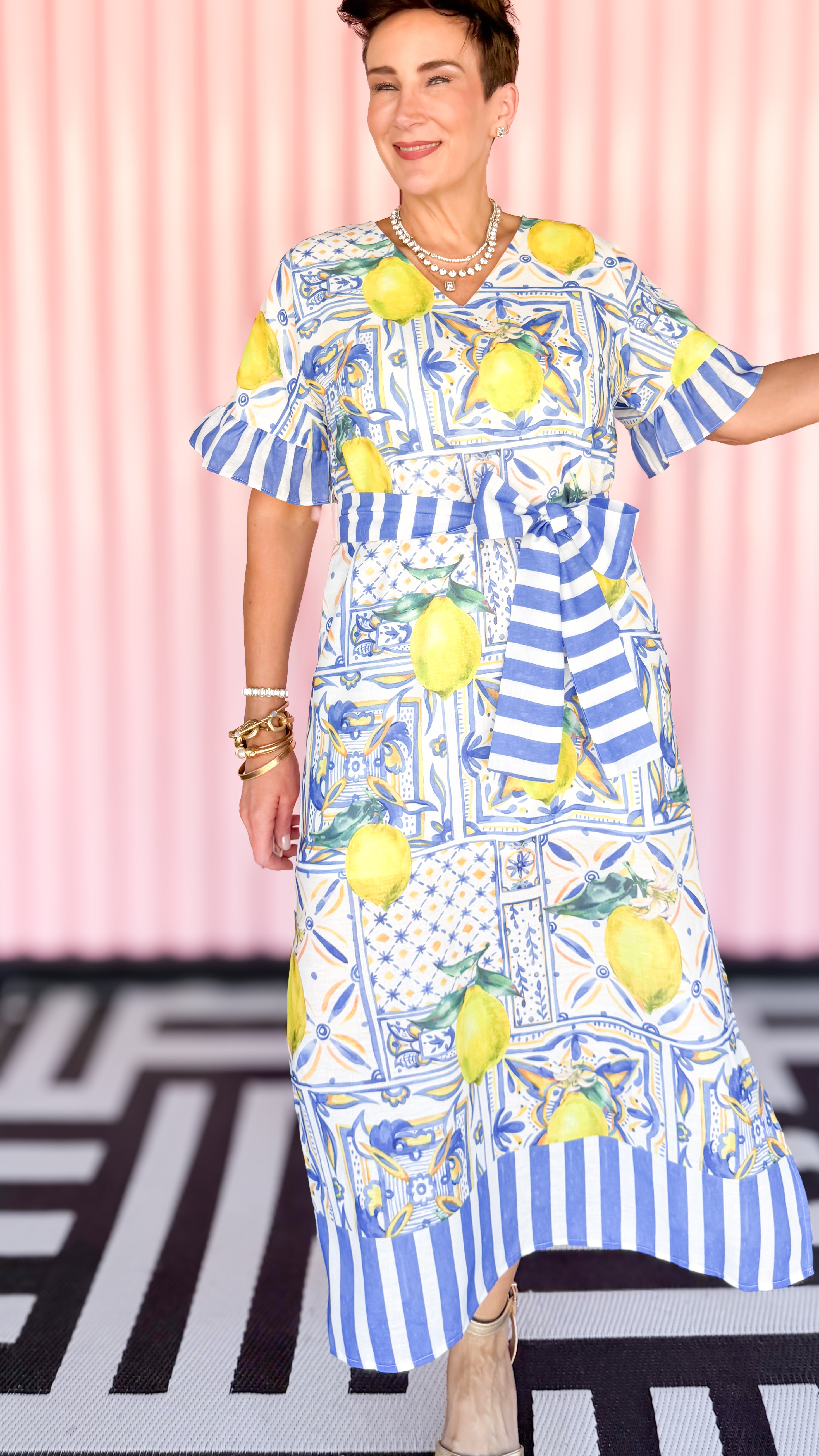 V-neck Side Slit Midi Dress